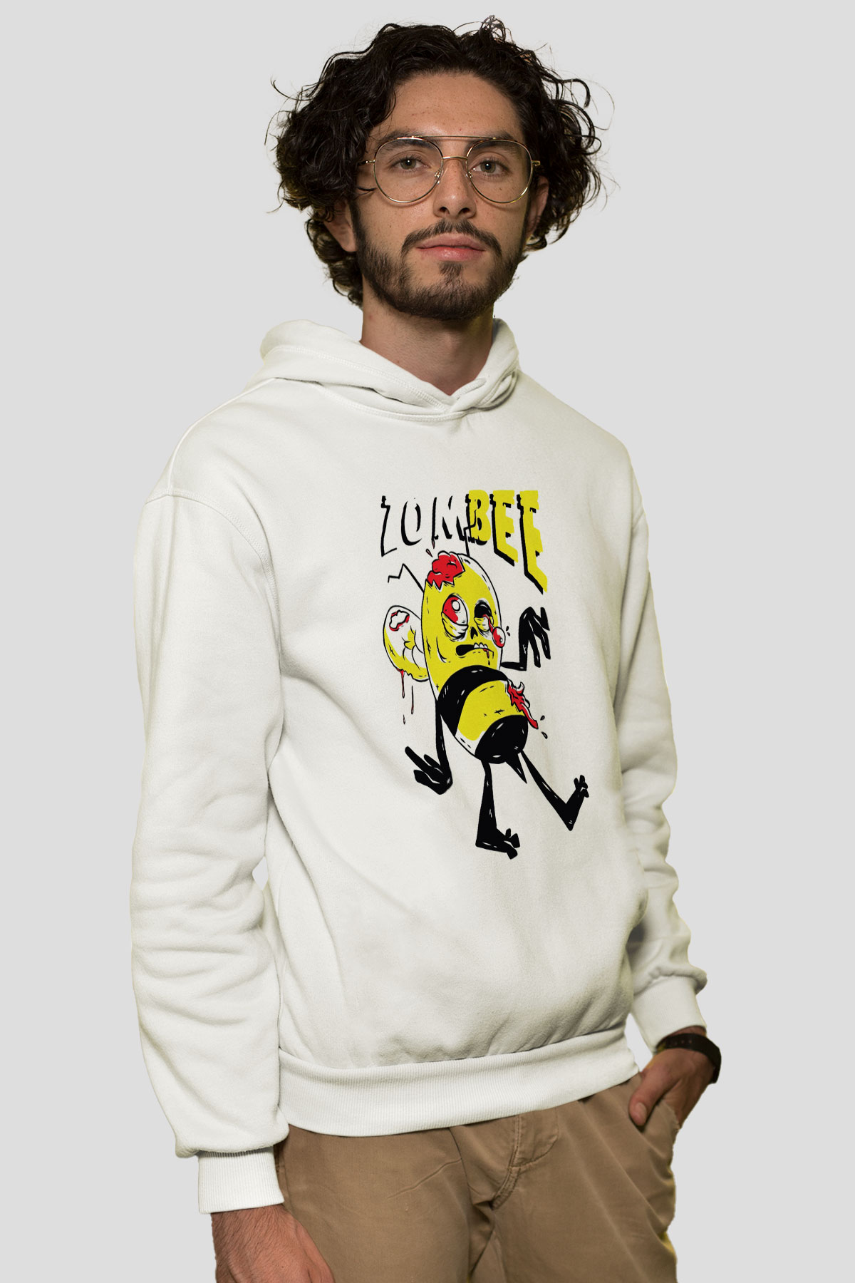 Arıcı Beyaz Unisex Kapüşonlu Sweatshirt