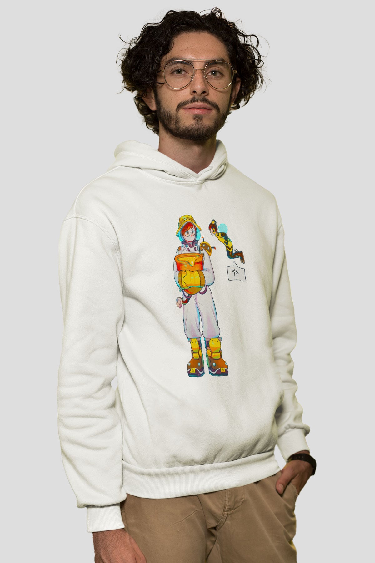 Arıcı Beyaz Unisex Kapüşonlu Sweatshirt
