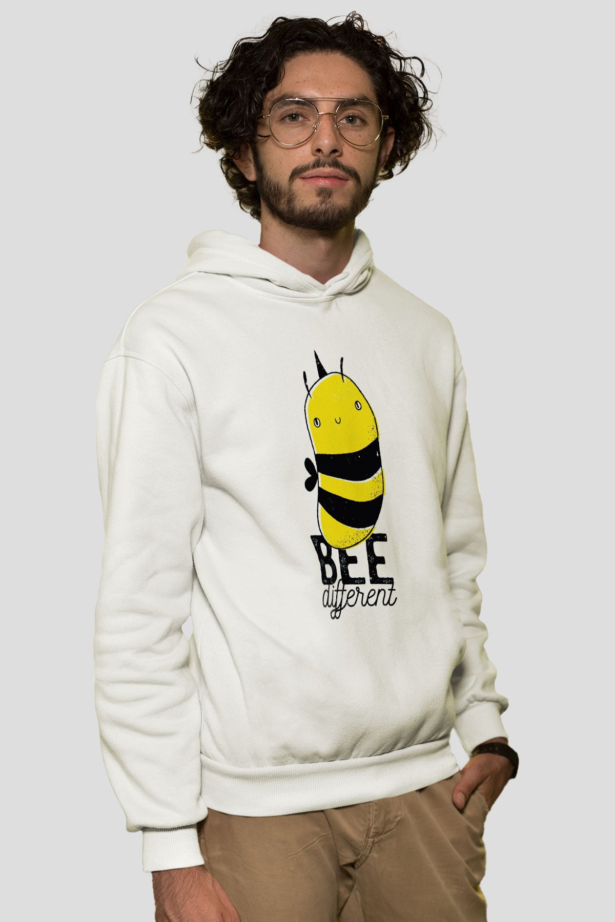 Arıcı Beyaz Unisex Kapüşonlu Sweatshirt