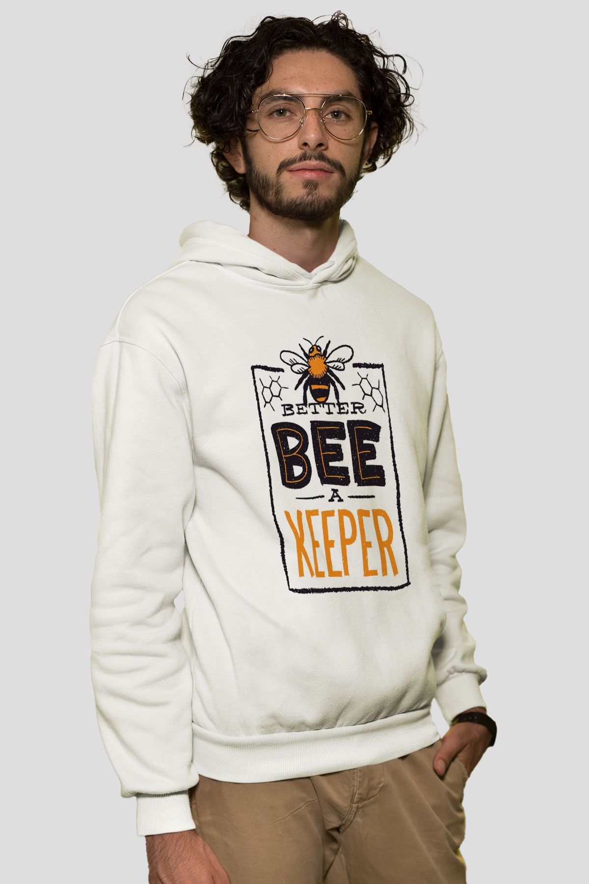 Arıcı Beyaz Unisex Kapüşonlu Sweatshirt
