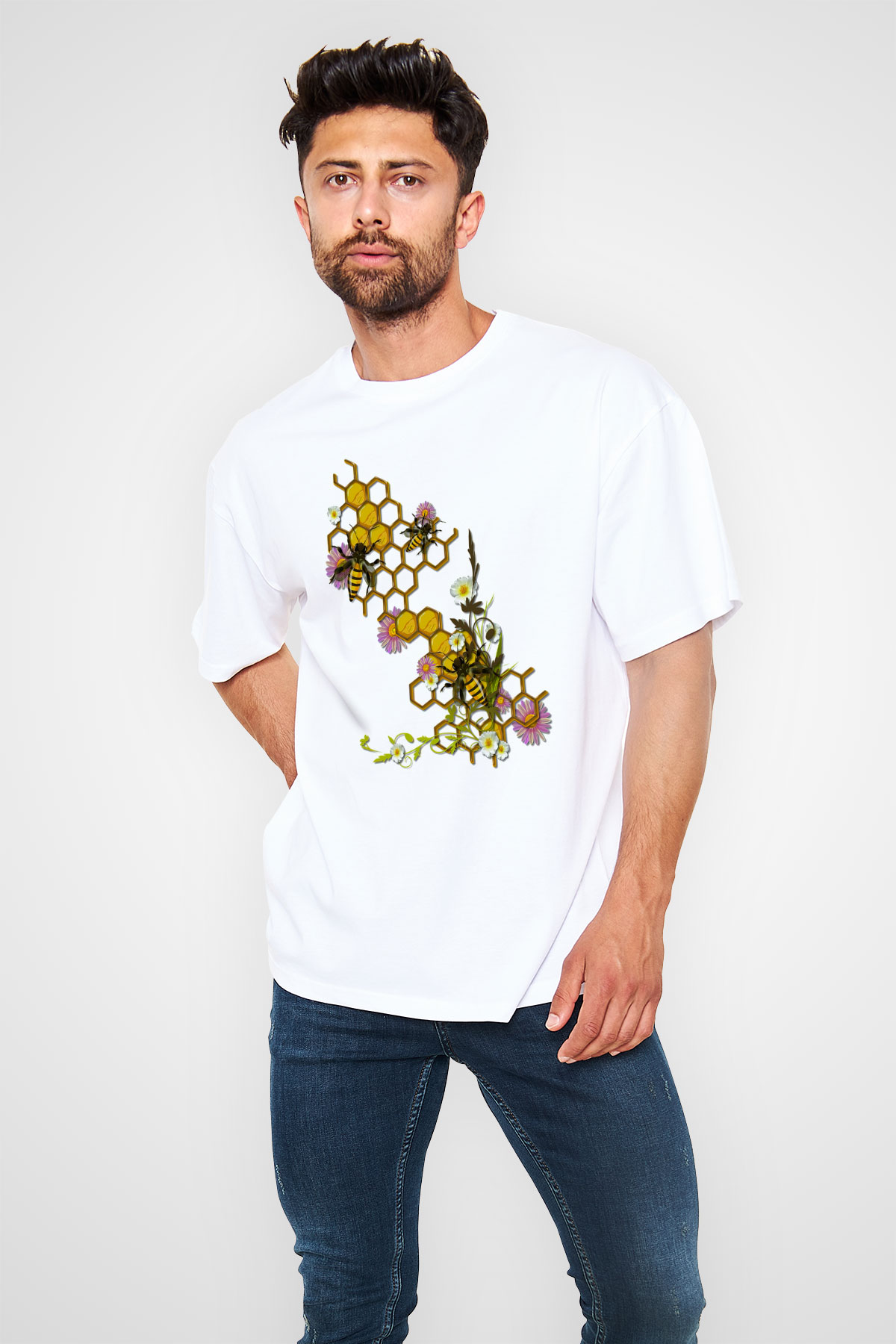 Arıcı Beyaz Unisex Oversize Tişört T-Shirt