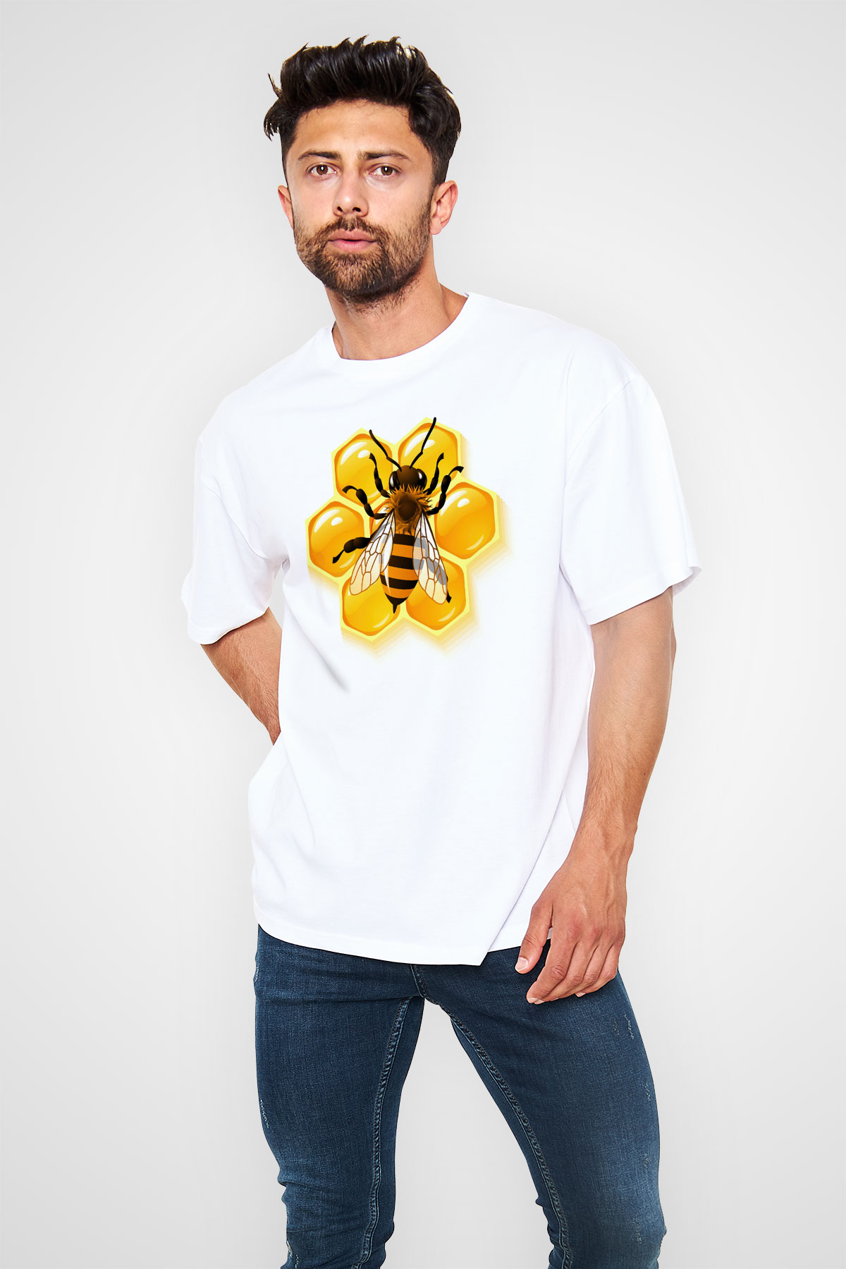 Arıcı Beyaz Unisex Oversize Tişört T-Shirt