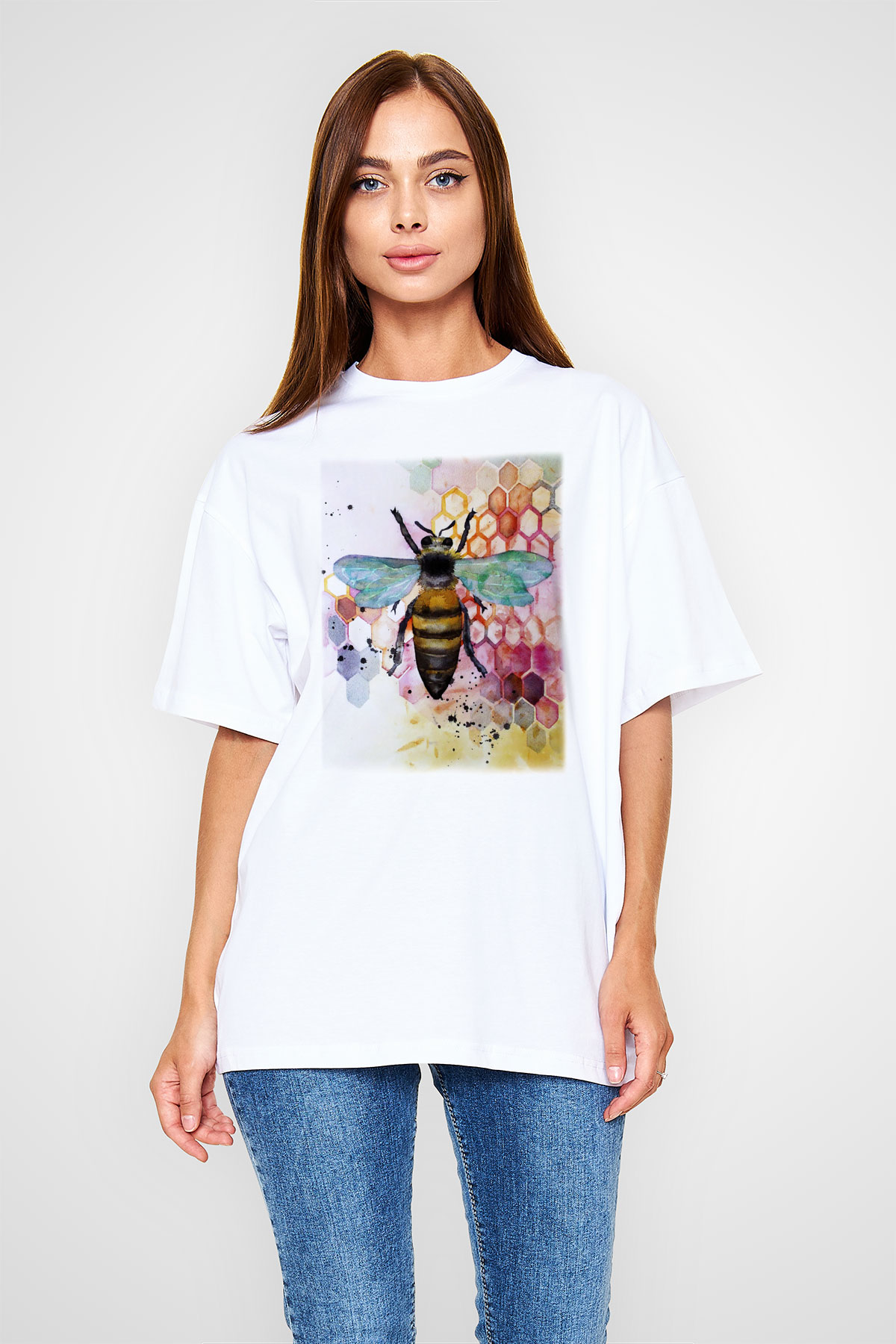 Arıcı Beyaz Unisex Oversize Tişört T-Shirt