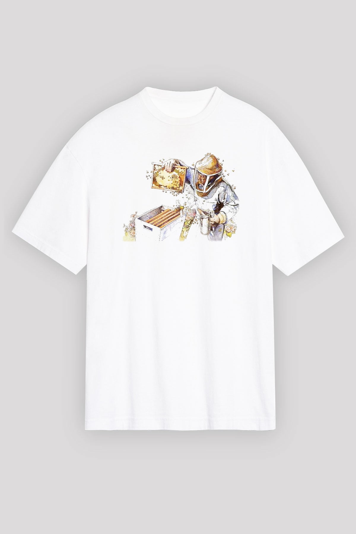Arıcı Beyaz Unisex Oversize Tişört T-Shirt