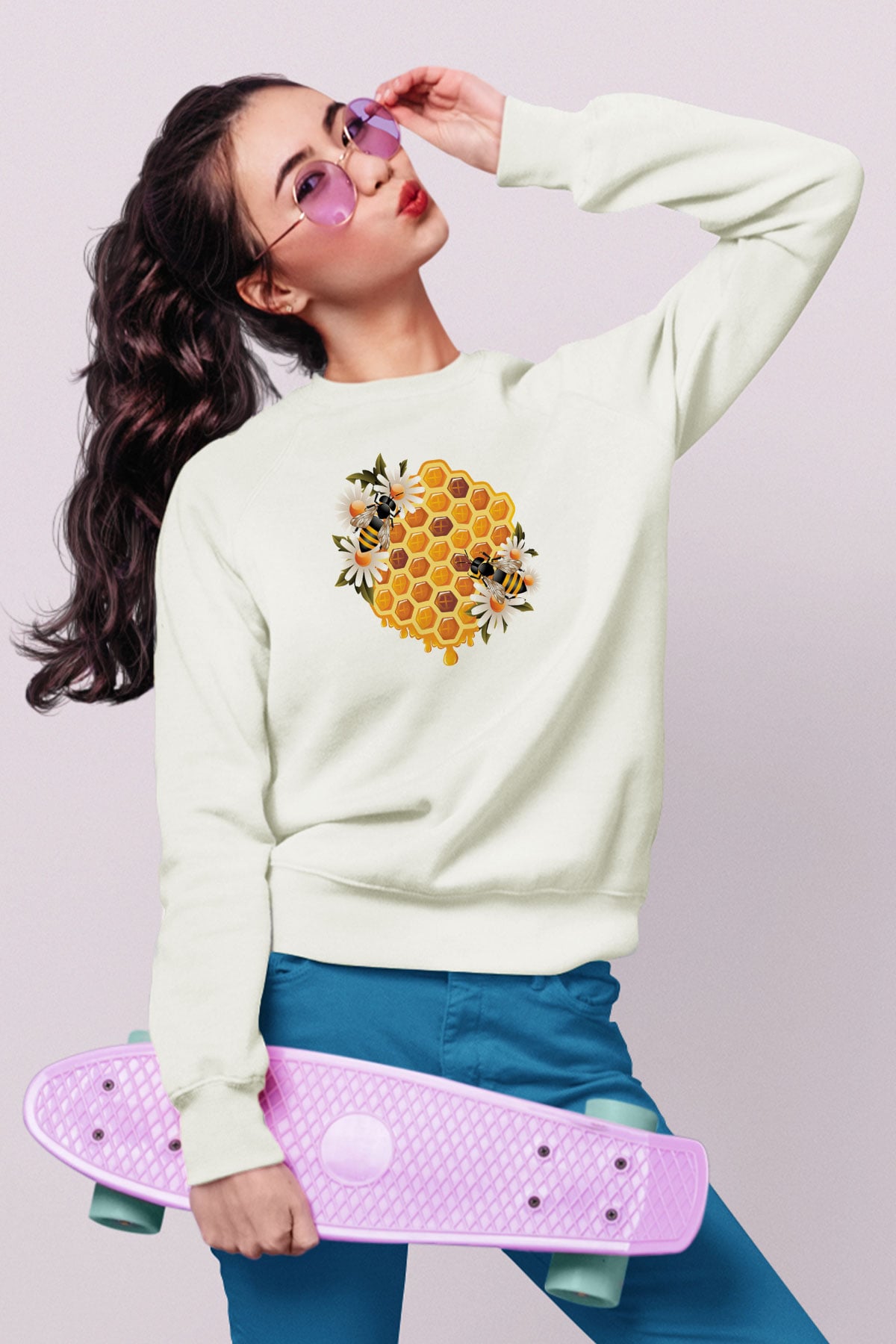 Arıcı Beyaz Unisex Sweatshirt