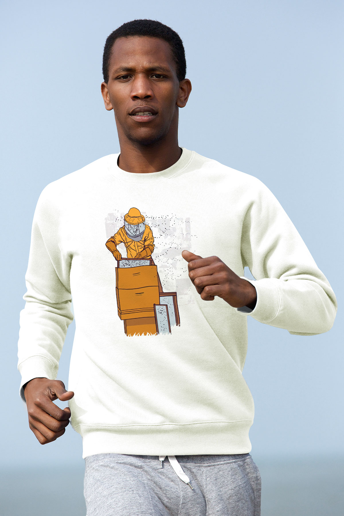 Arıcı Beyaz Unisex Sweatshirt