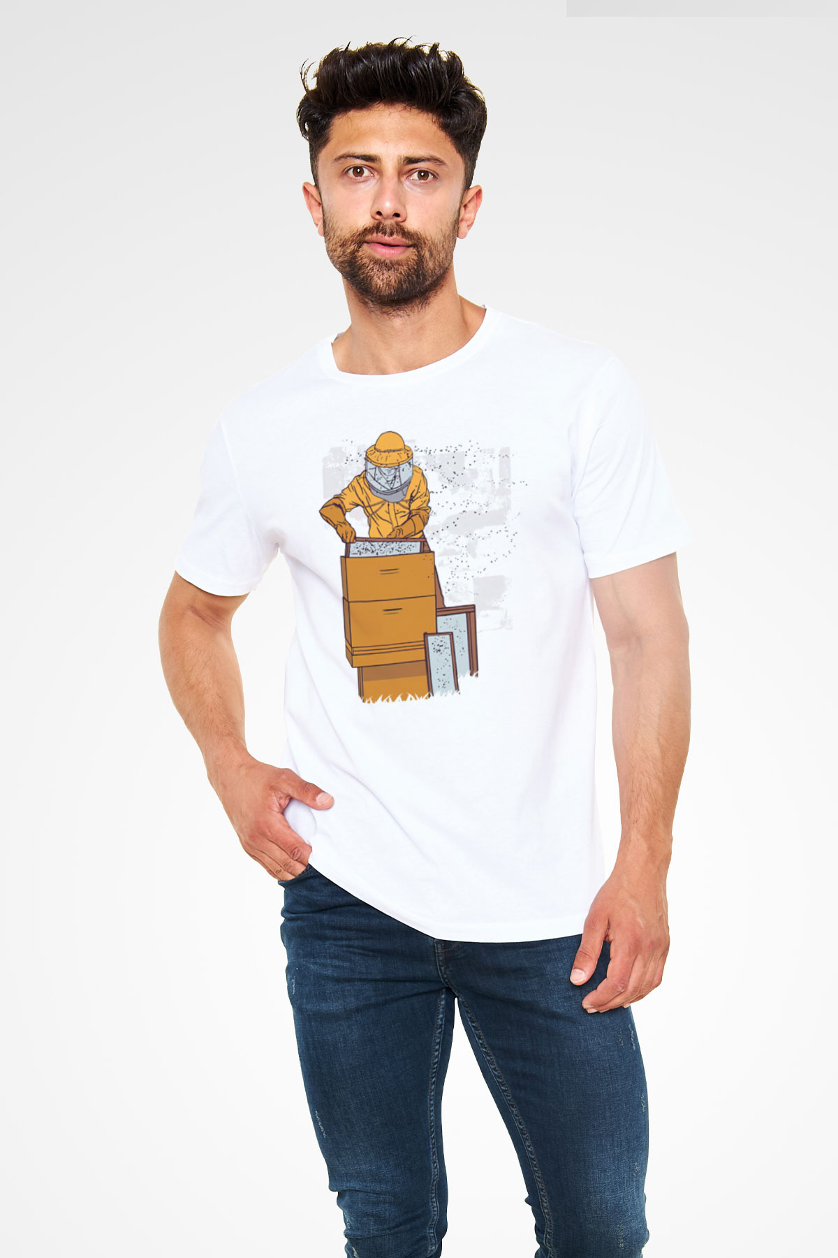 Arıcı Beyaz Unisex Tişört T-Shirt - TişörtFabrikası