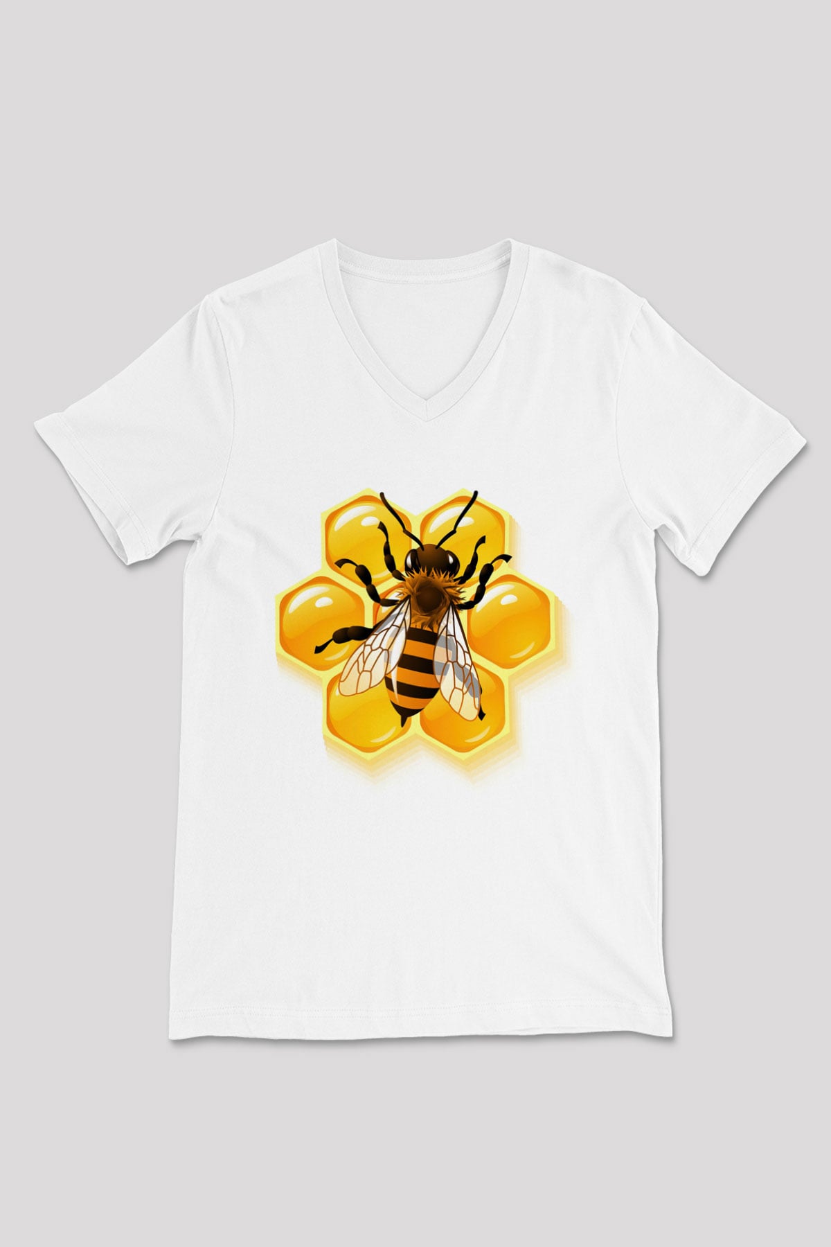 Arıcı Beyaz Unisex V Yaka Tişört T-Shirt