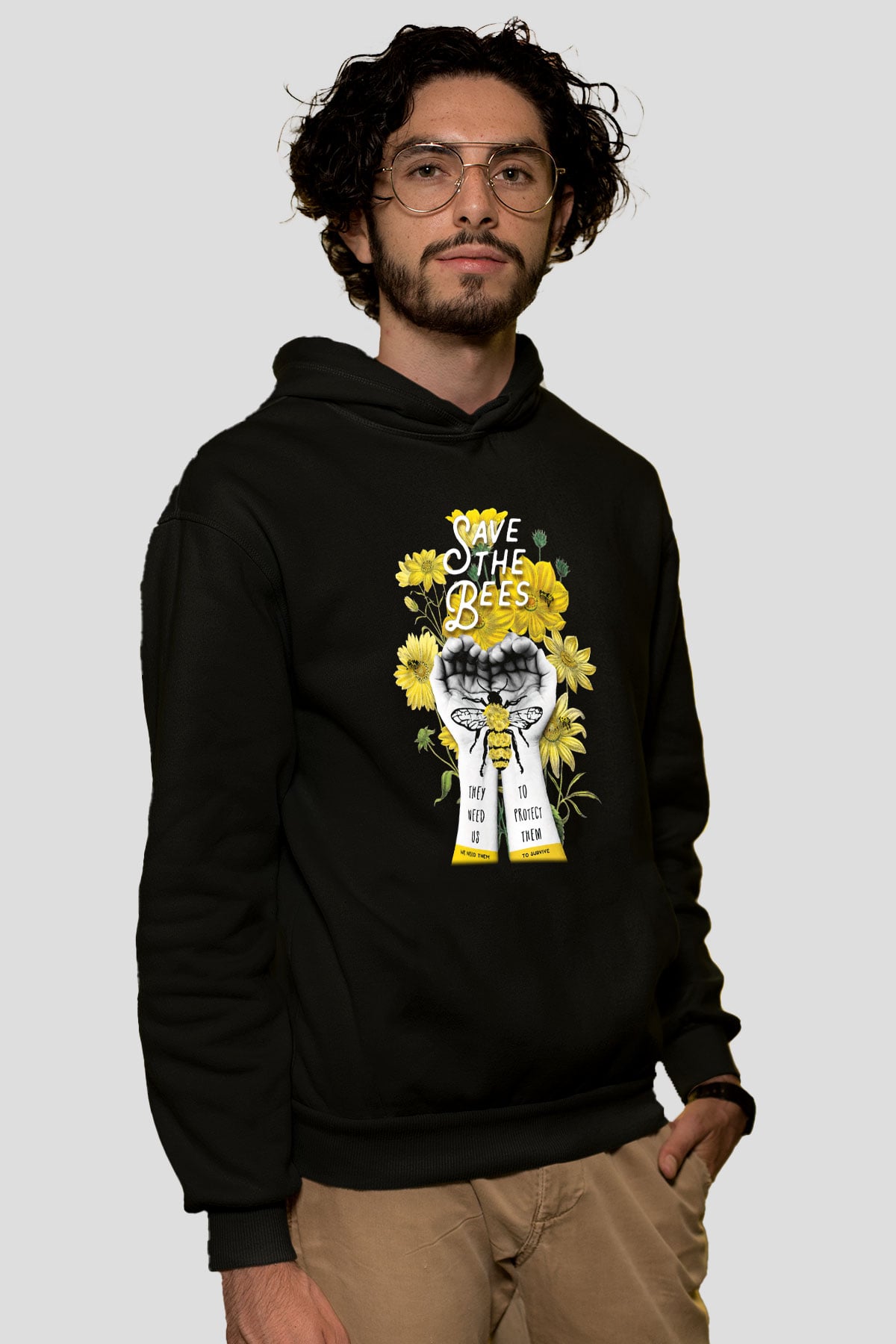 Arıcı Siyah Unisex Kapşonlu Sweatshirt