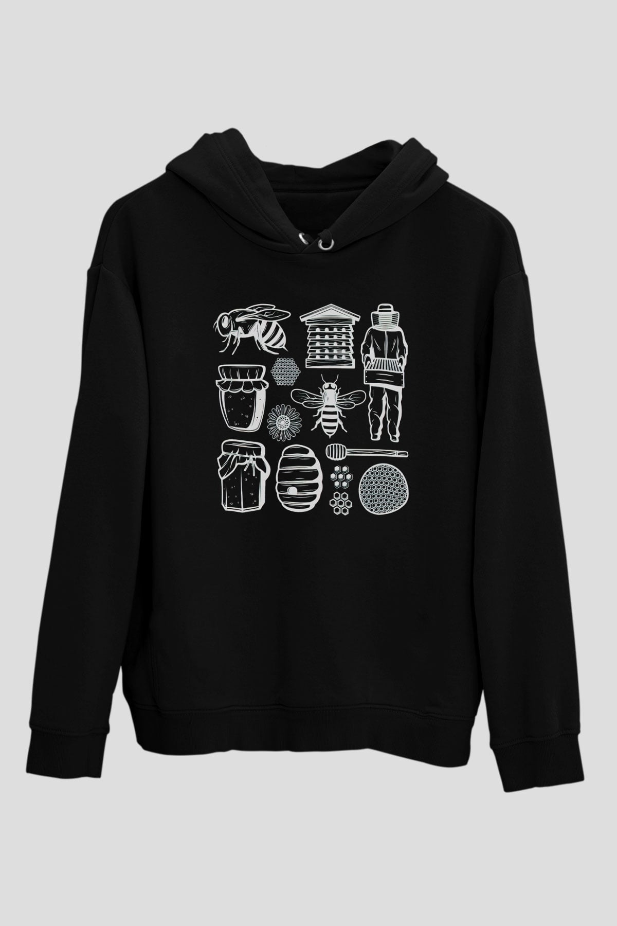 Arıcı Siyah Unisex Kapşonlu Sweatshirt
