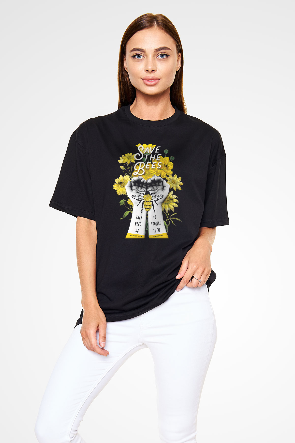 Arıcı Siyah Unisex Oversize Tişört T-Shirt