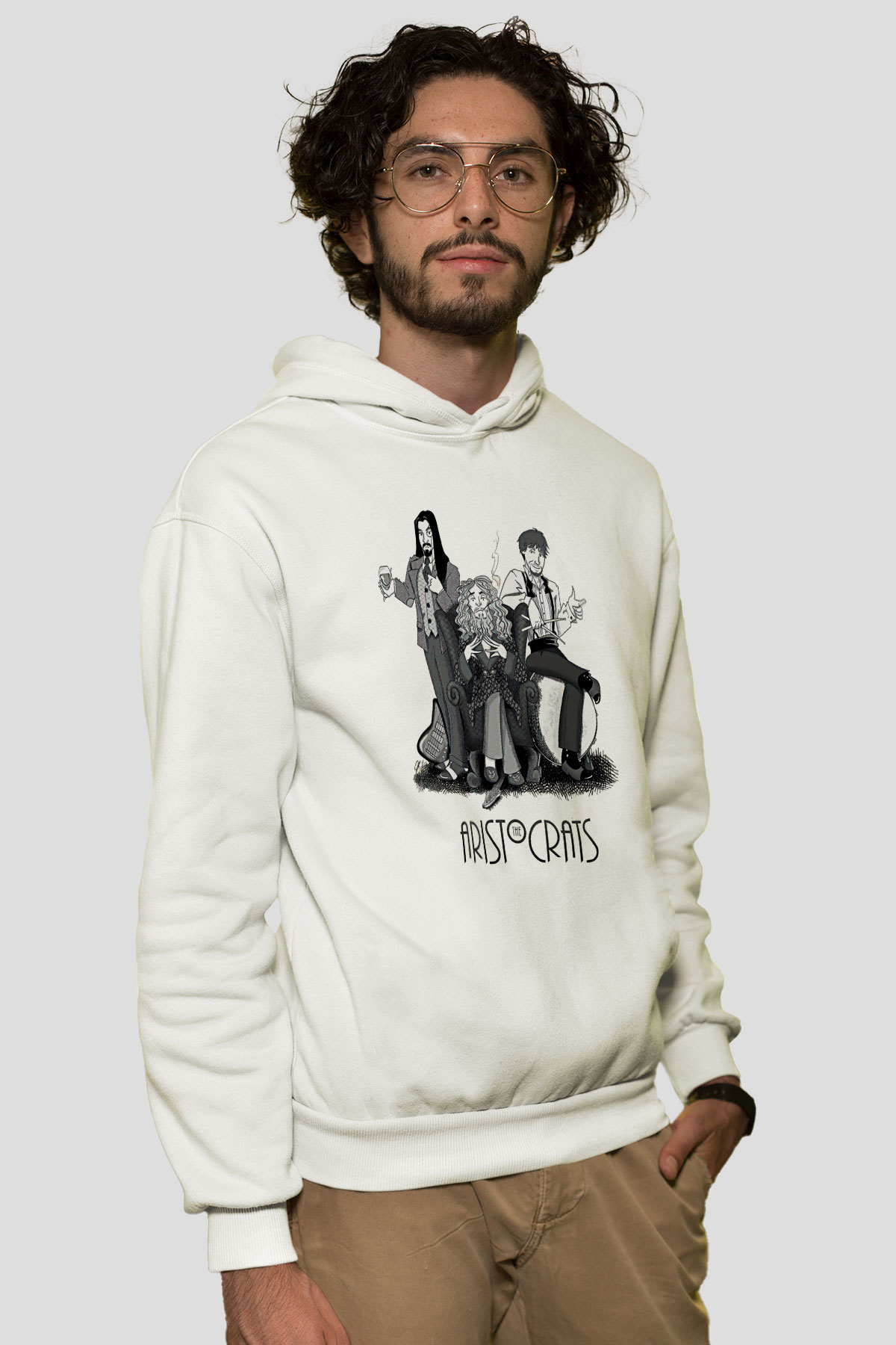 Aristocrats Baskılı Beyaz Unisex Kapüşonlu Sweatshirt