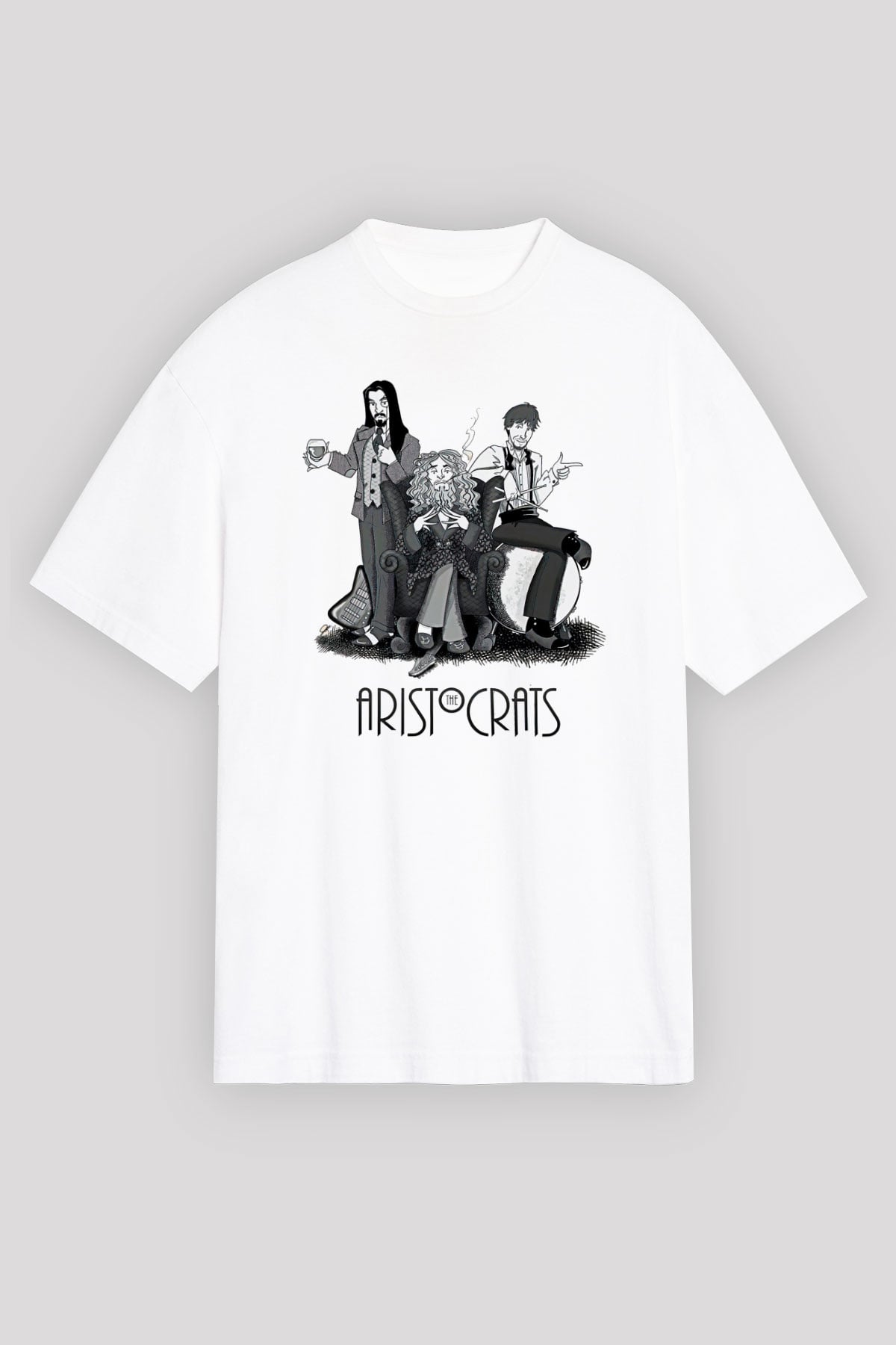Aristocrats Baskılı Beyaz Unisex Oversize Tişört - Tshirt