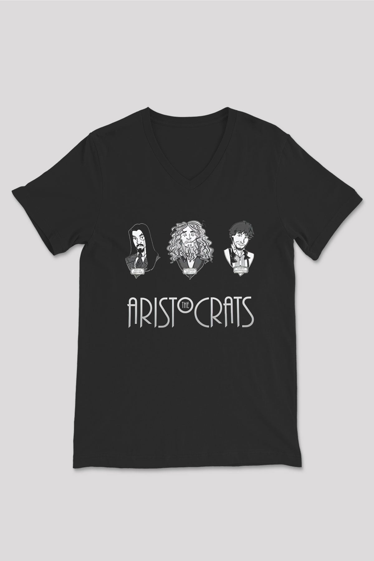 Aristocrats Baskılı Unisex Siyah V Yaka Tişört - Tshirt