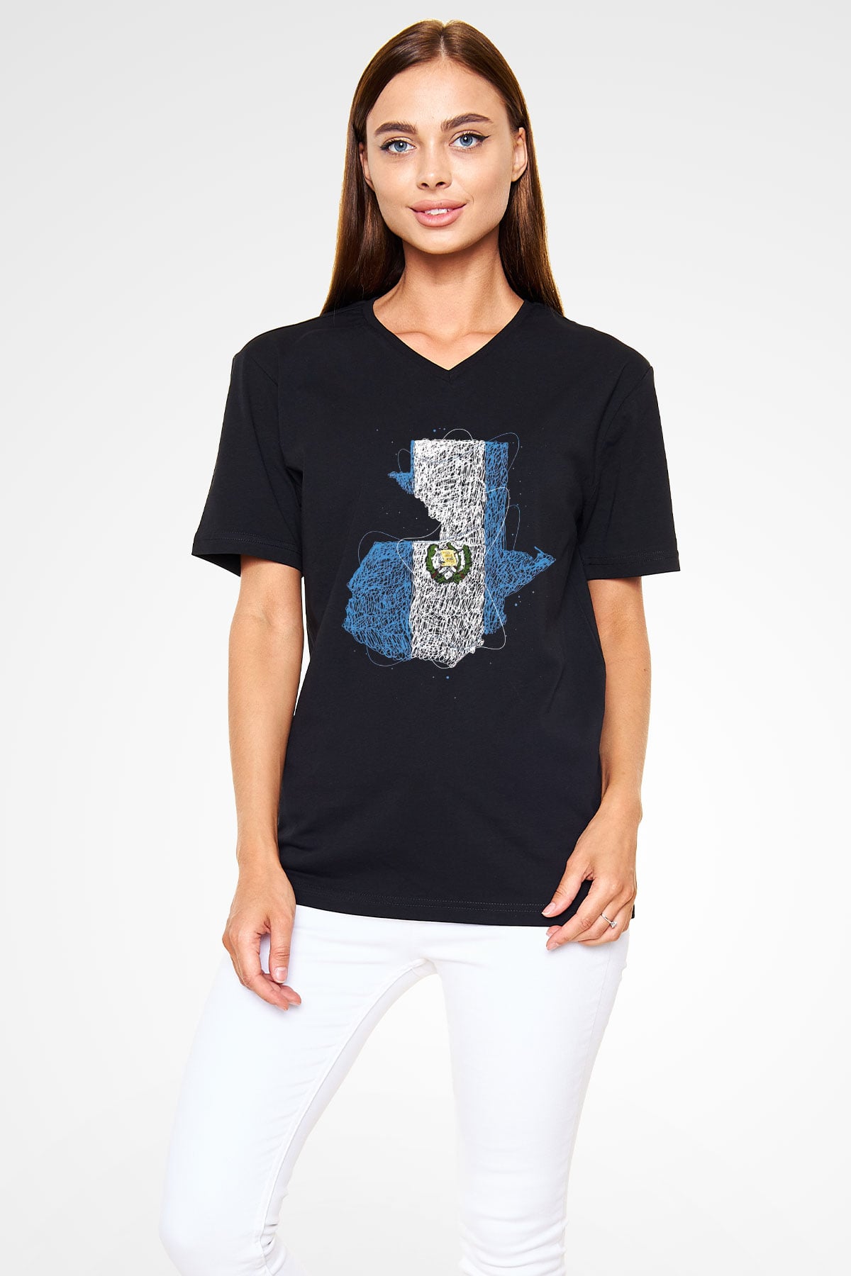 Arjantin Siyah Unisex V Yaka Tişört