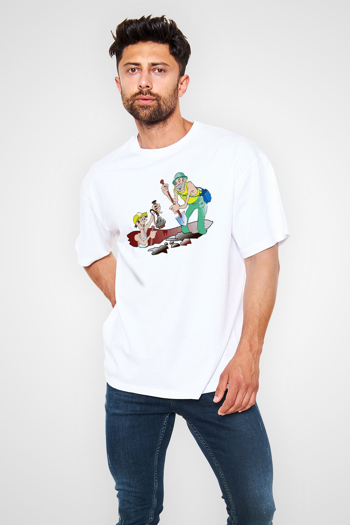Arkeolog Beyaz Unisex Oversize Tişört T-Shirt