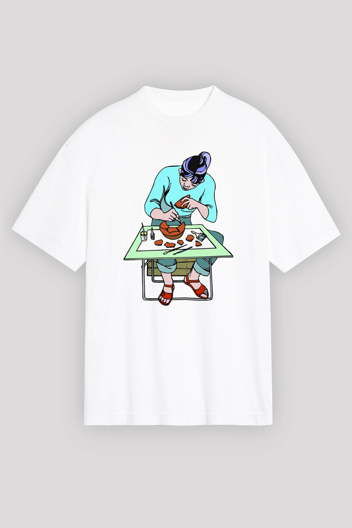 Arkeolog Beyaz Unisex Oversize Tişört T-Shirt