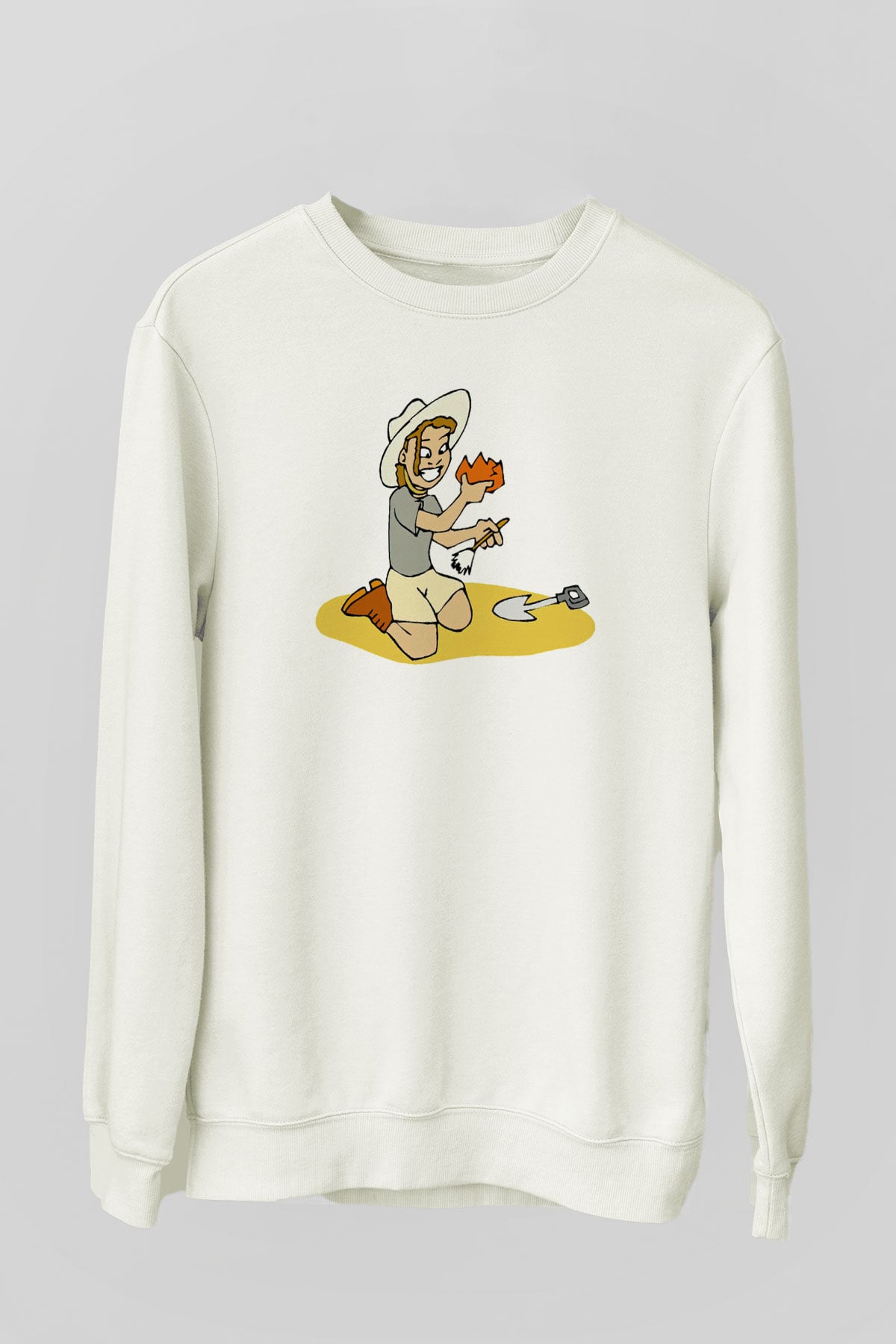 Arkeolog Beyaz Unisex Sweatshirt