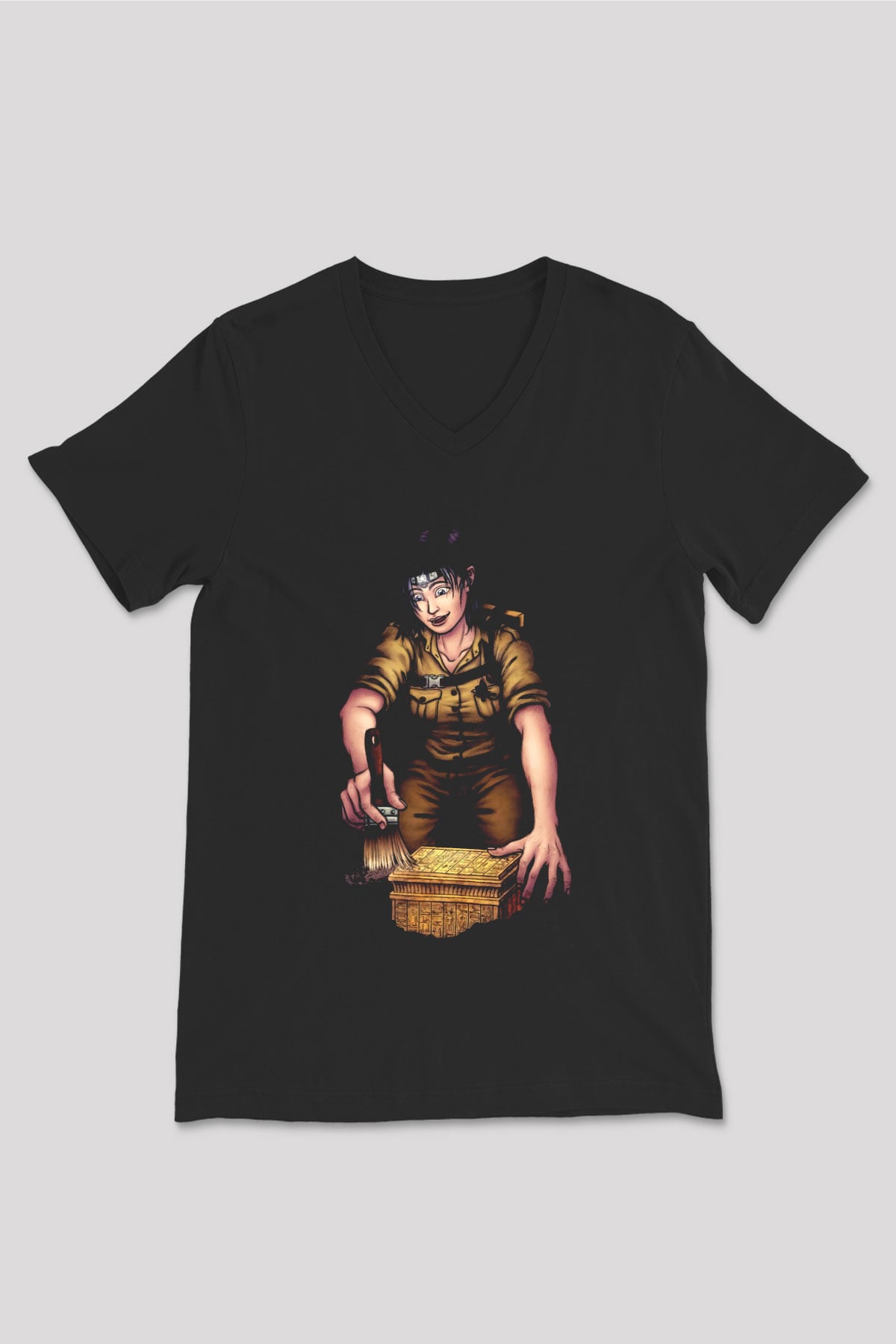 Arkeolog Siyah Unisex V Yaka Tişört T-Shirt