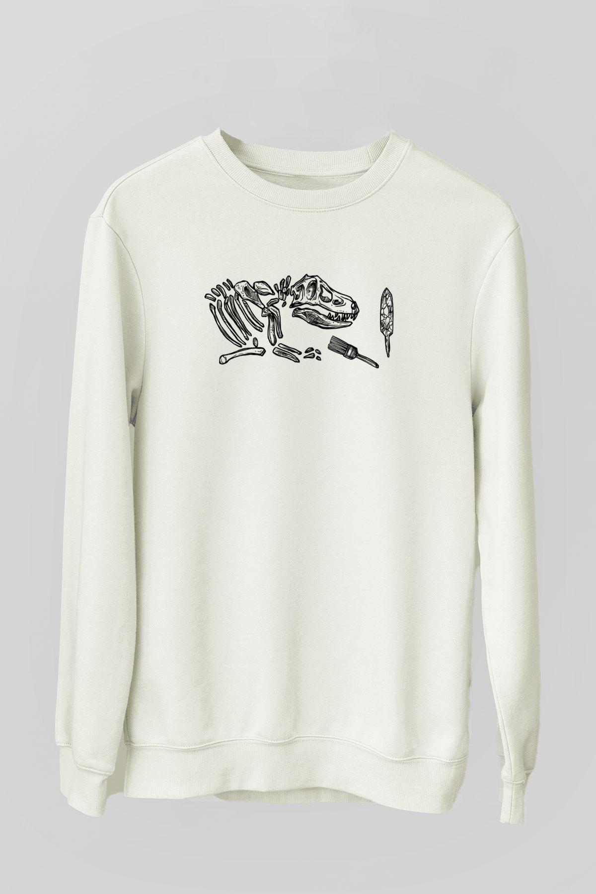 Arkeoloji Dinazor Baskılı Unisex Beyaz Sweatshirt