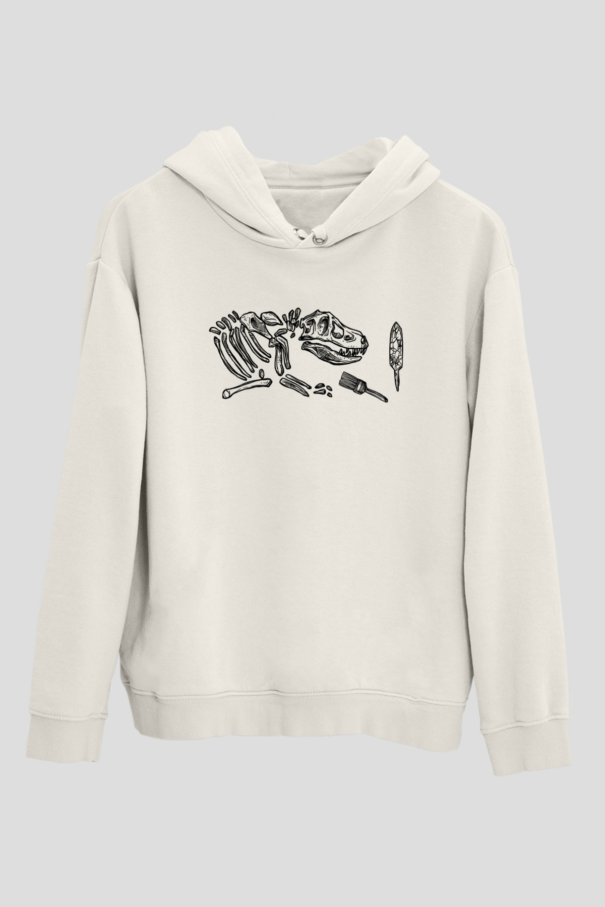 Arkeoloji Dinazor Baskılı Unisex Beyaz Hoodie