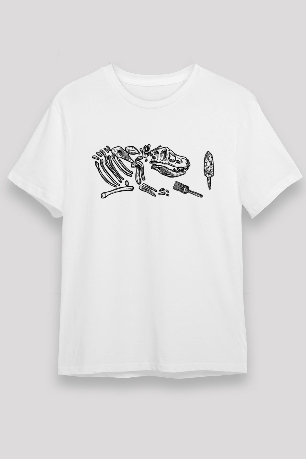 Arkeoloji Dinazor Baskılı Unisex Beyaz Tişört