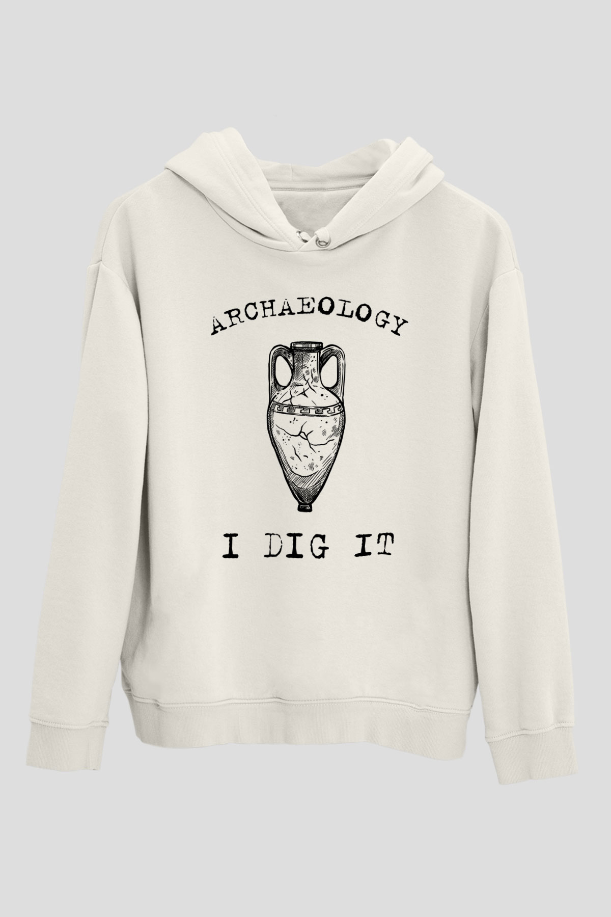 Arkeoloji Kazı Baskılı Unisex Beyaz Hoodie