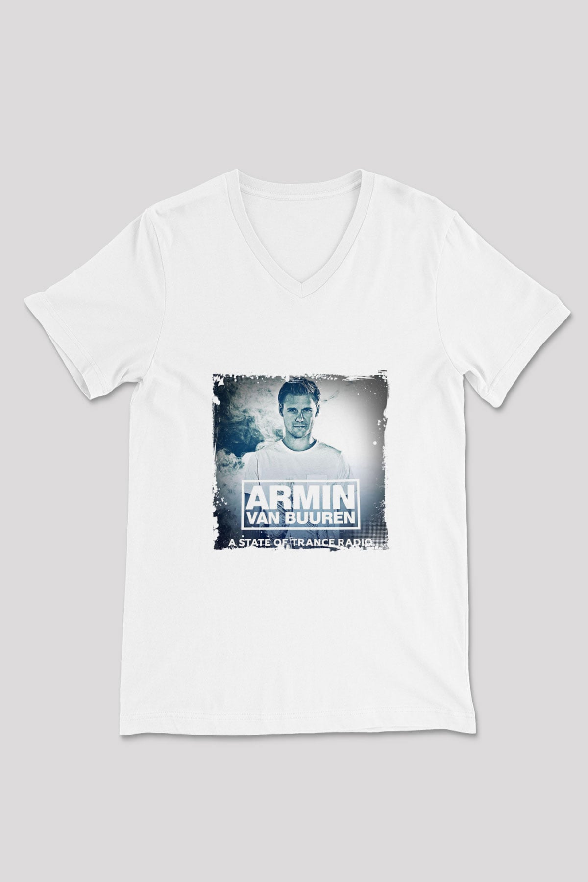 Armin Van Buuren Baskılı Beyaz V Yaka Unisex Tişört