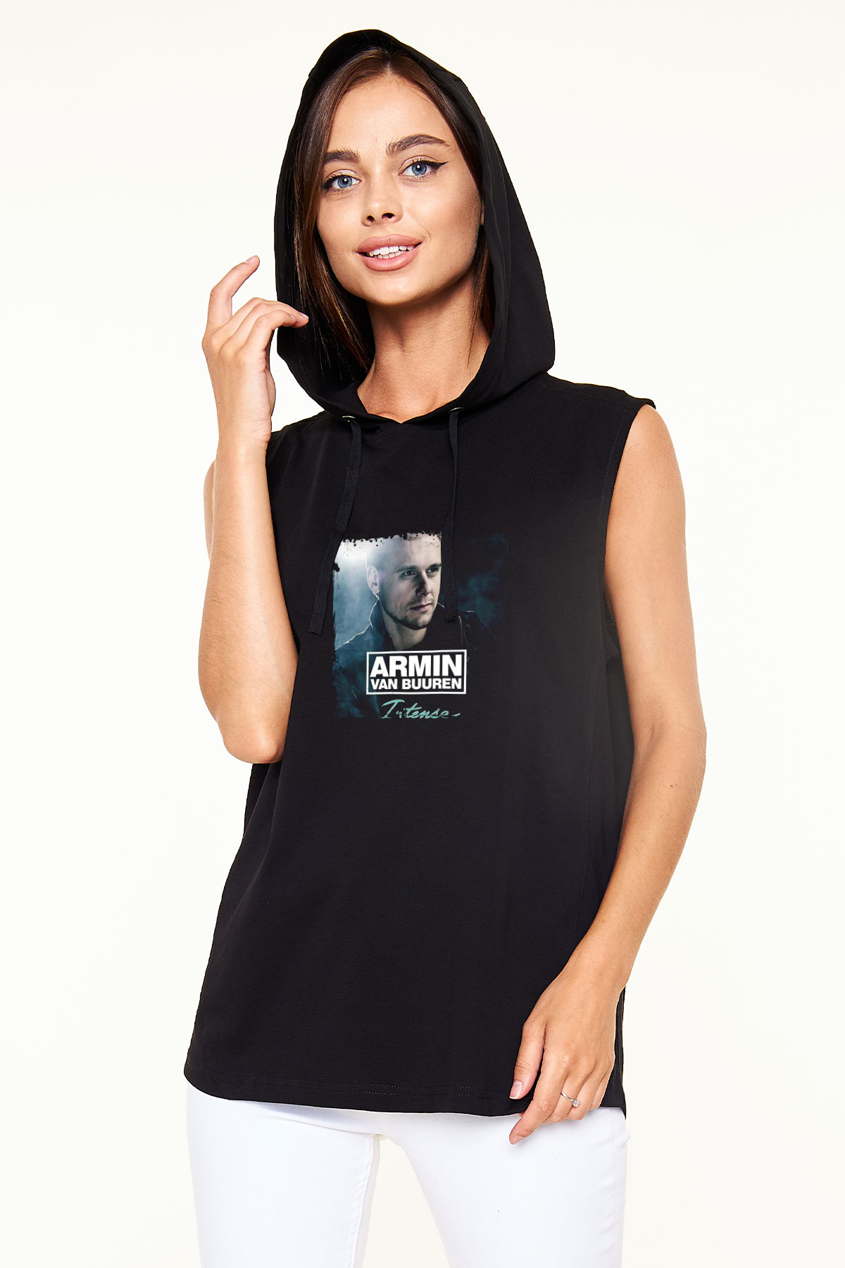Armin Van Buuren Baskılı Unisex Siyah Kapüşonlu Kolsuz Tişört