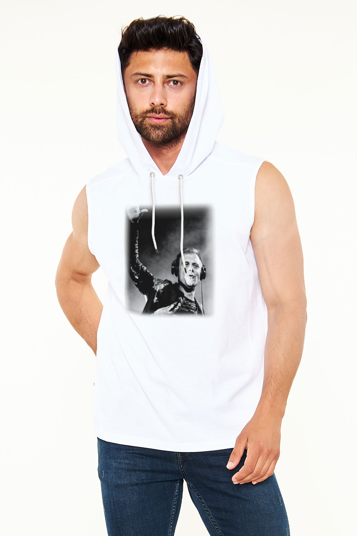 Armin Van Buuren Beyaz Unisex Kapüşonlu Kolsuz Tişört