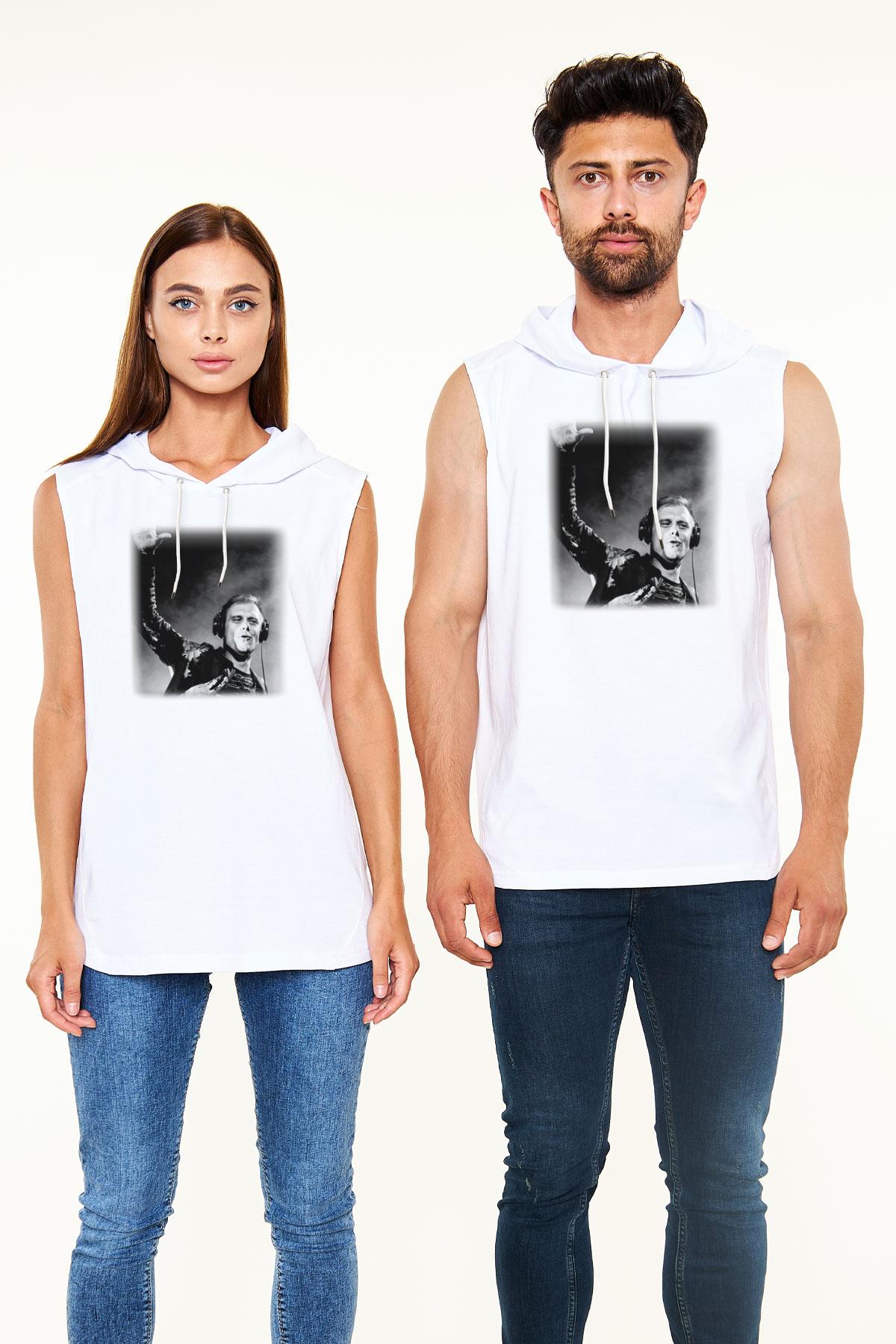 Armin Van Buuren Beyaz Unisex Kapüşonlu Kolsuz Tişört