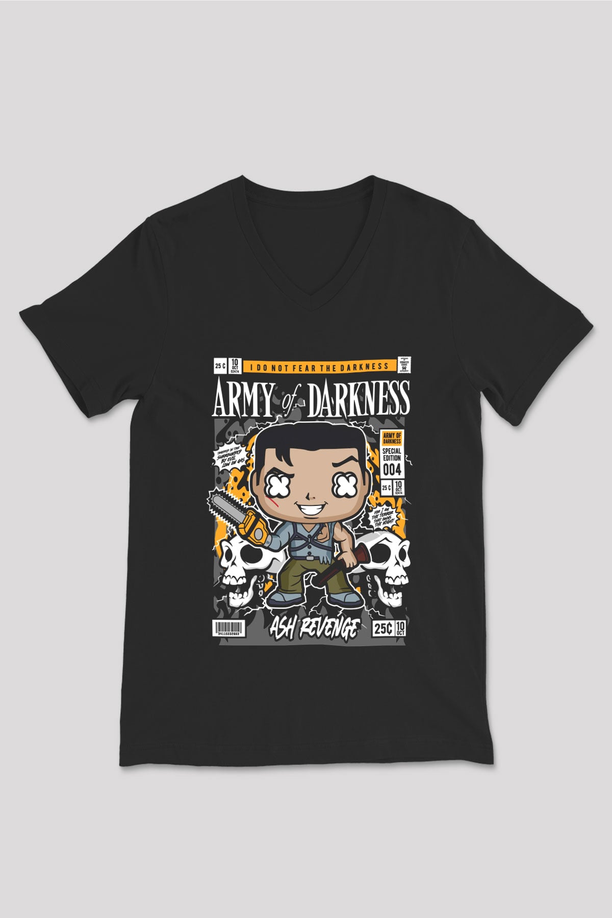 Army Of Darkness Baskılı Unisex Siyah V Yaka Tişört