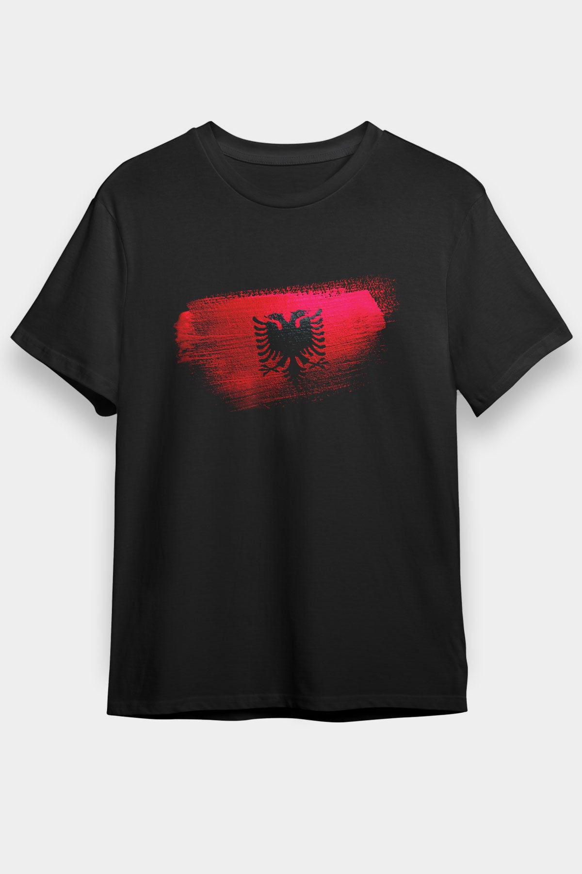 Arnavutluk - Albania Bayrağı Baskılı Unisex Siyah Tişört