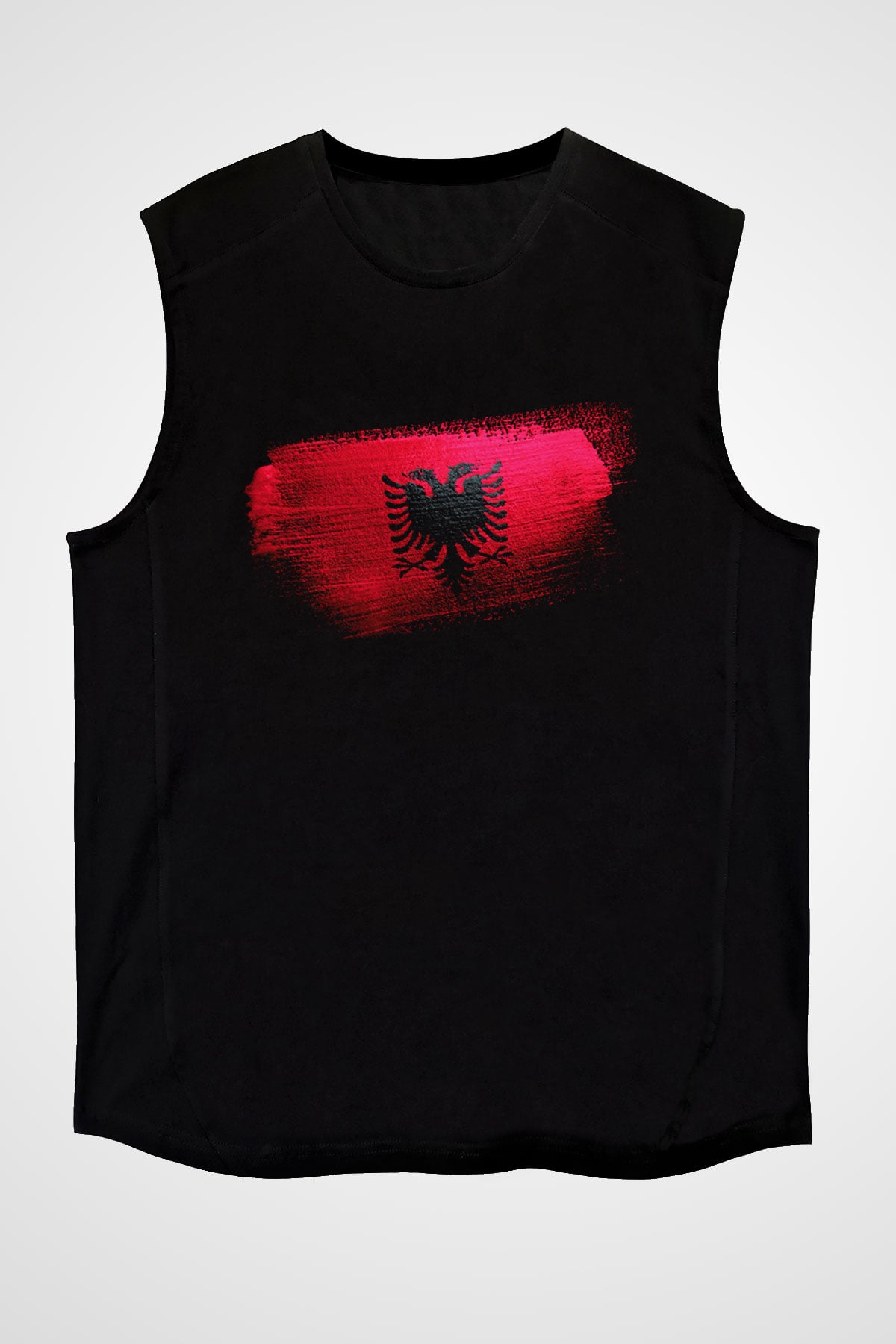 Arnavutluk - Albania Bayrağı Baskılı Unisex Siyah Kolsuz Tişört