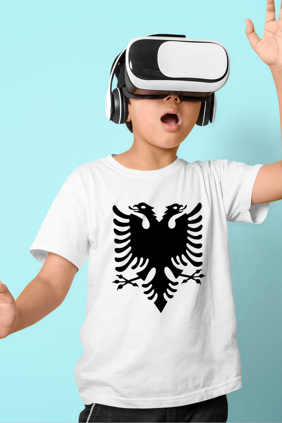 Arnavutluk Baskılı Beyaz Unisex Çocuk Tişört