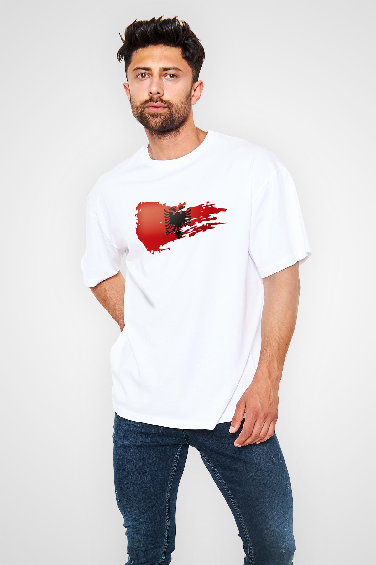 Arnavutluk Beyaz Unisex Oversize Tişört T-Shirt