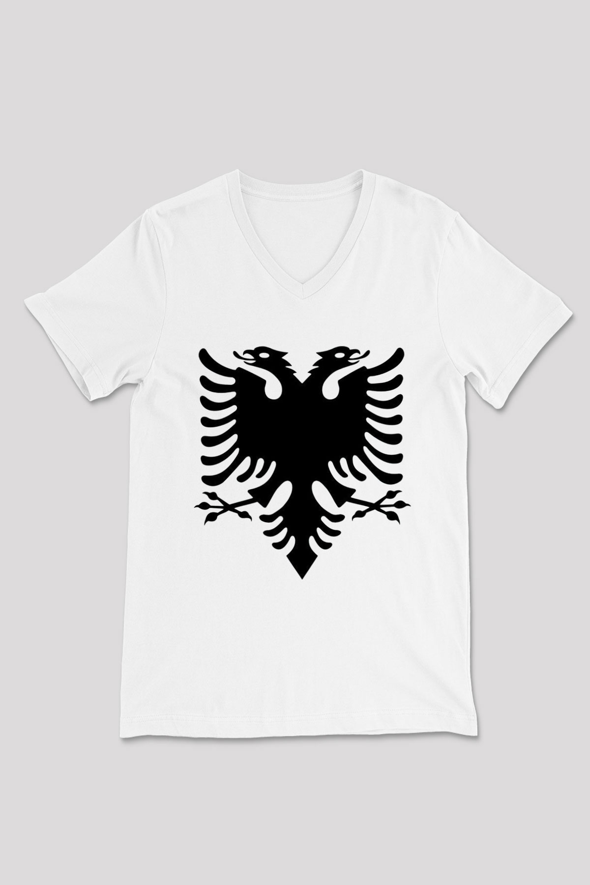 Arnavutluk Beyaz Unisex V Yaka Tişört T-Shirt