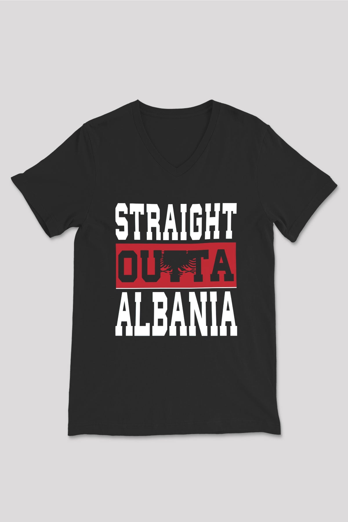 Arnavutluk Siyah Unisex V Yaka Tişört