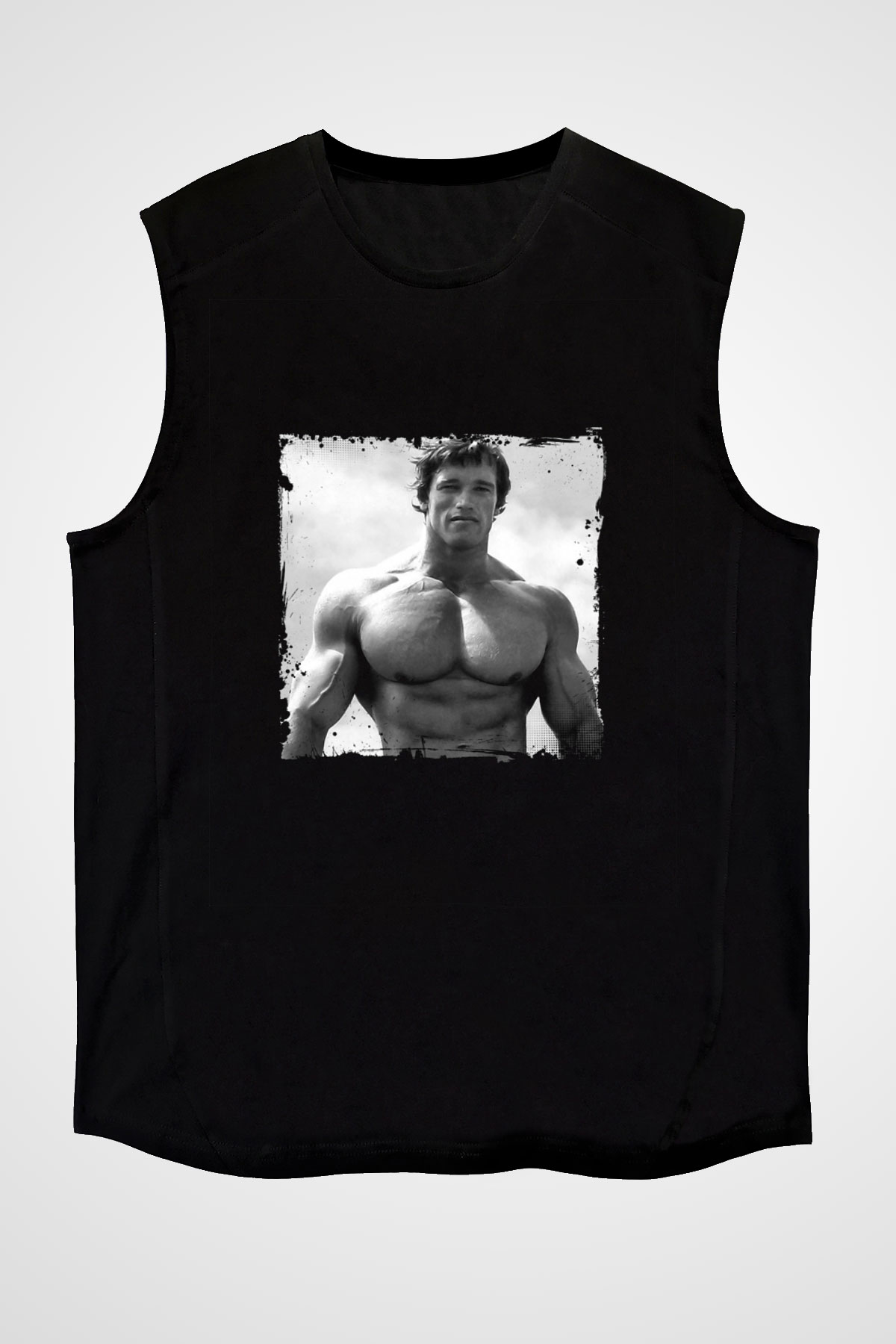 Arnold Schwarzenegger Baskılı Unisex Siyah Kolsuz Tişört