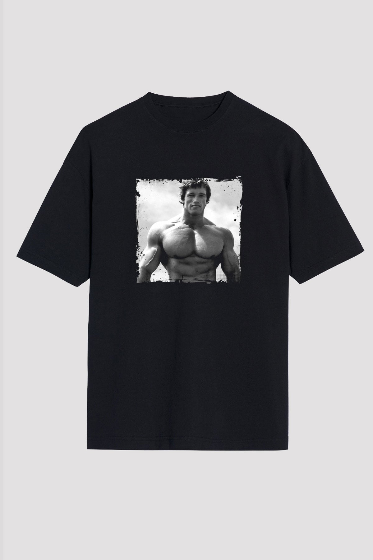 Arnold Schwarzenegger Baskılı Unisex Siyah Oversize Tişört