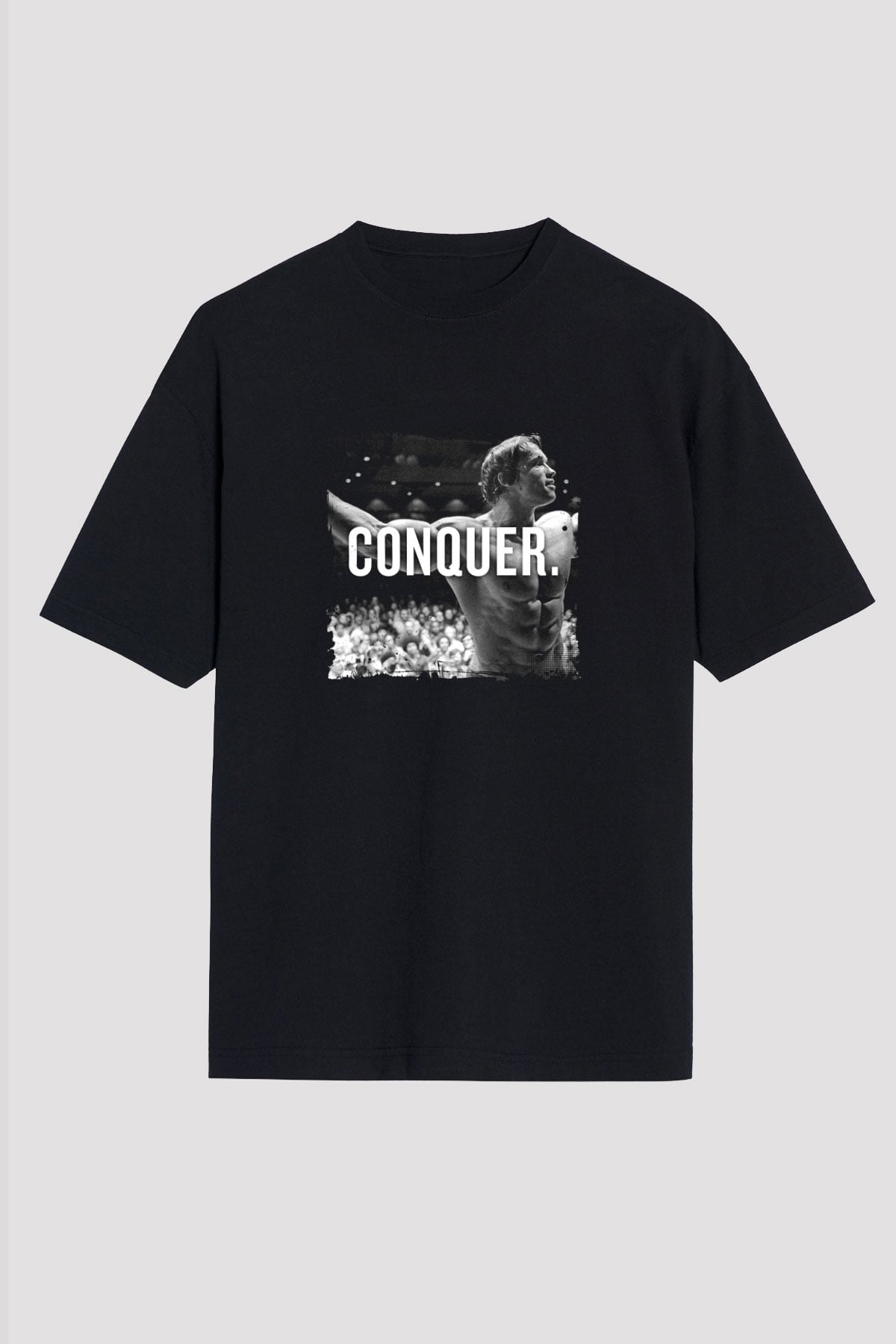 Arnold Schwarzenegger Baskılı Unisex Siyah Oversize Tişört
