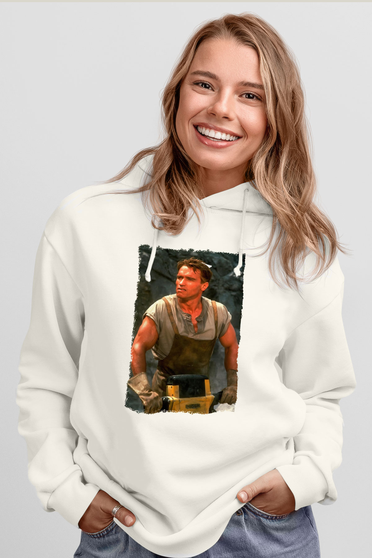 Arnold Schwarzenegger Beyaz Unisex Kapüşonlu Sweatshirt