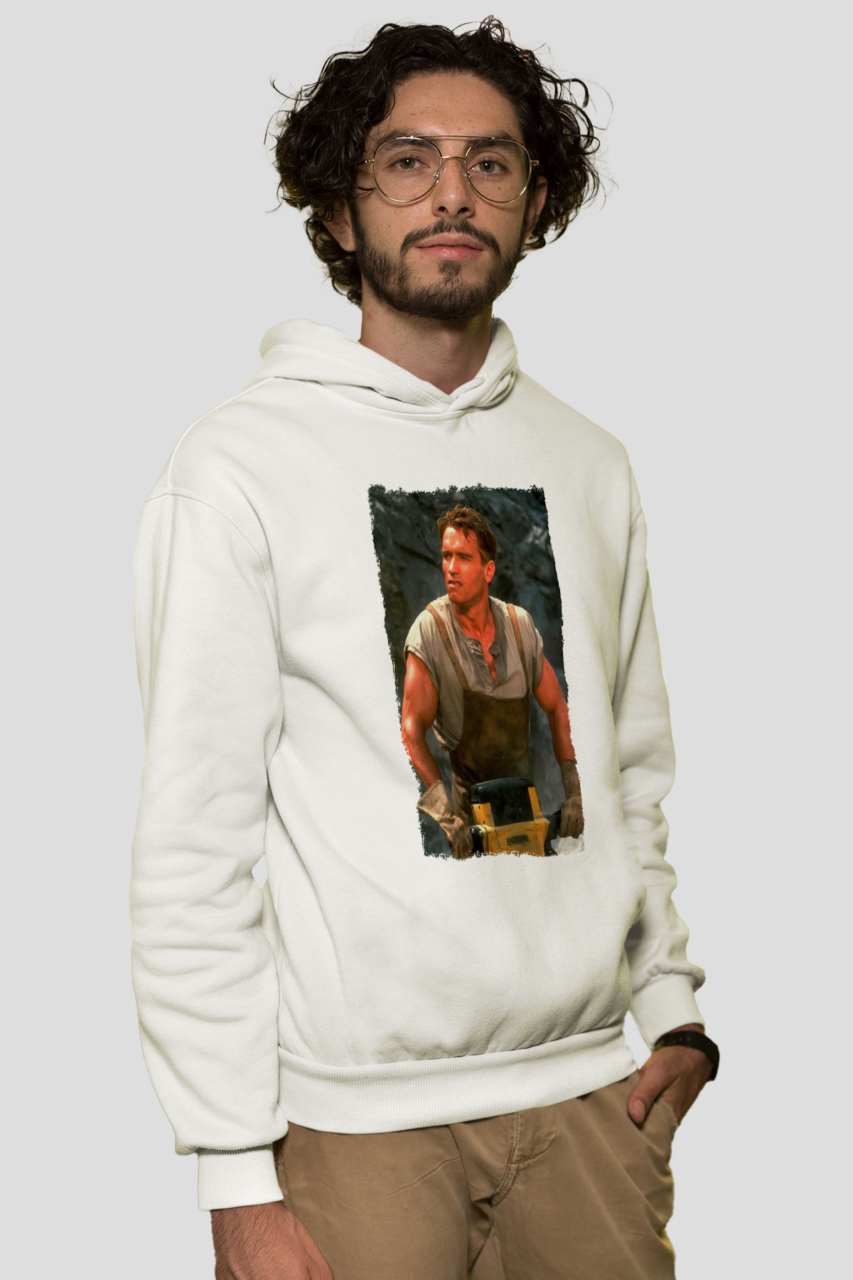 Arnold Schwarzenegger Beyaz Unisex Kapüşonlu Sweatshirt