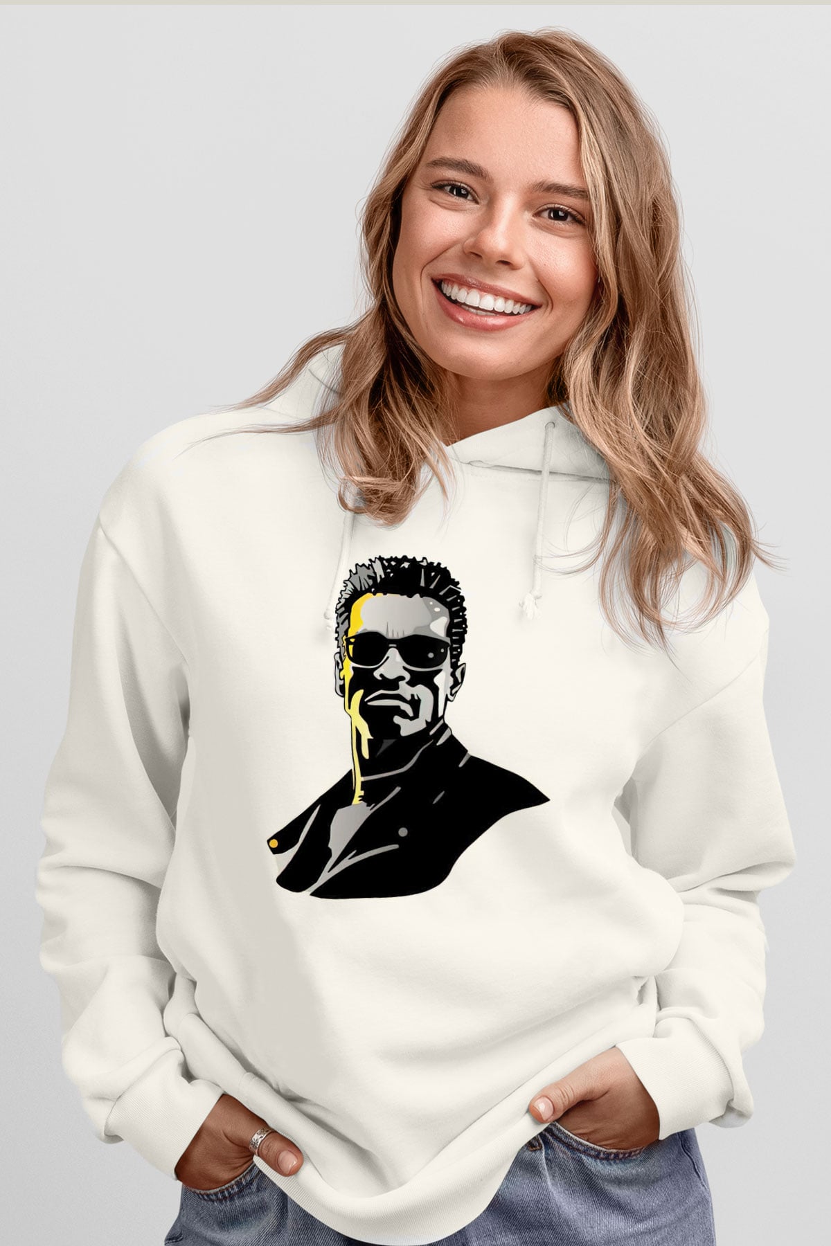 Arnold Schwarzenegger Beyaz Unisex Kapüşonlu Sweatshirt