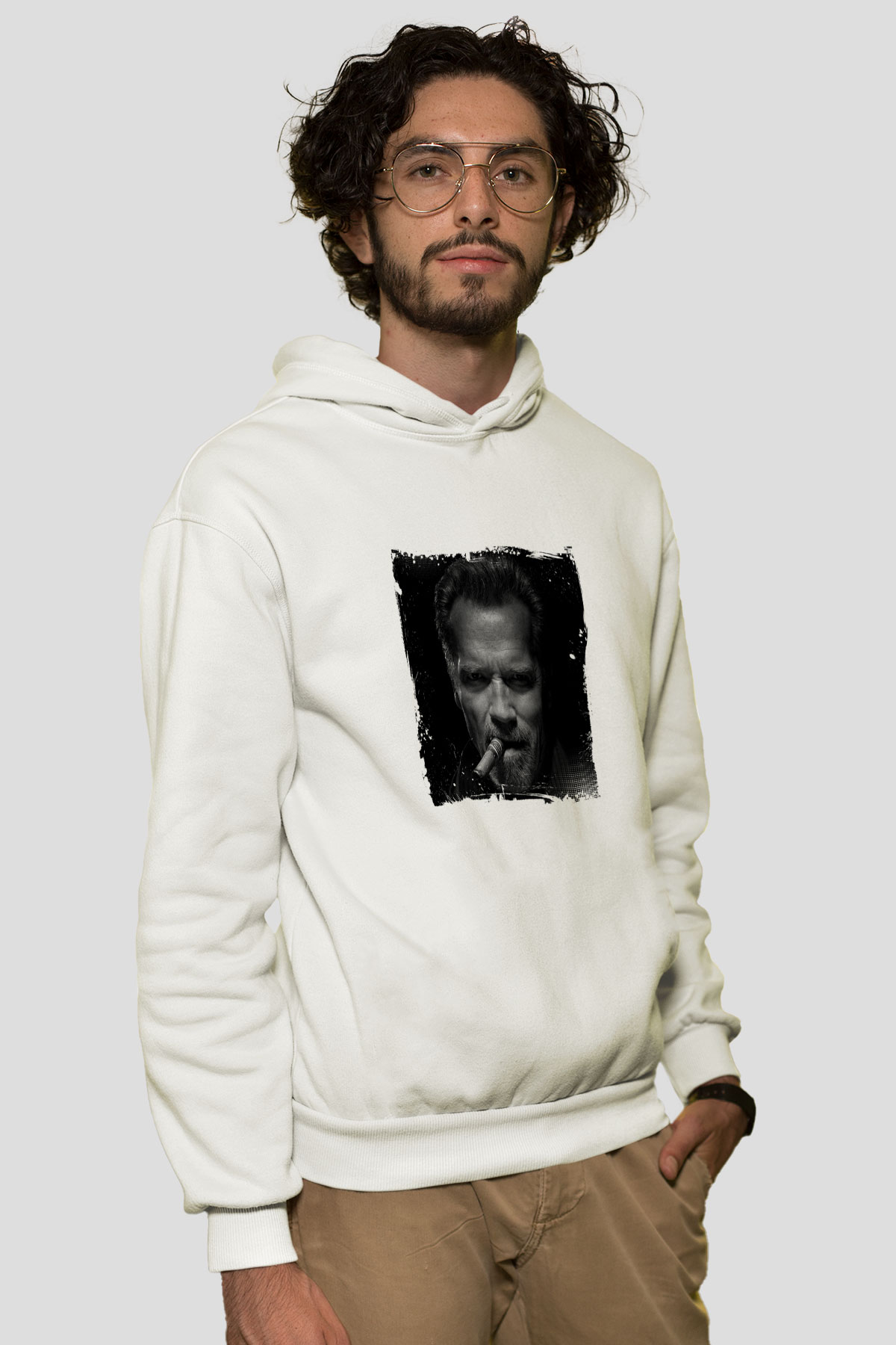 Arnold Schwarzenegger Unisex Baskılı Beyaz Kapüşonlu Sweatshirt