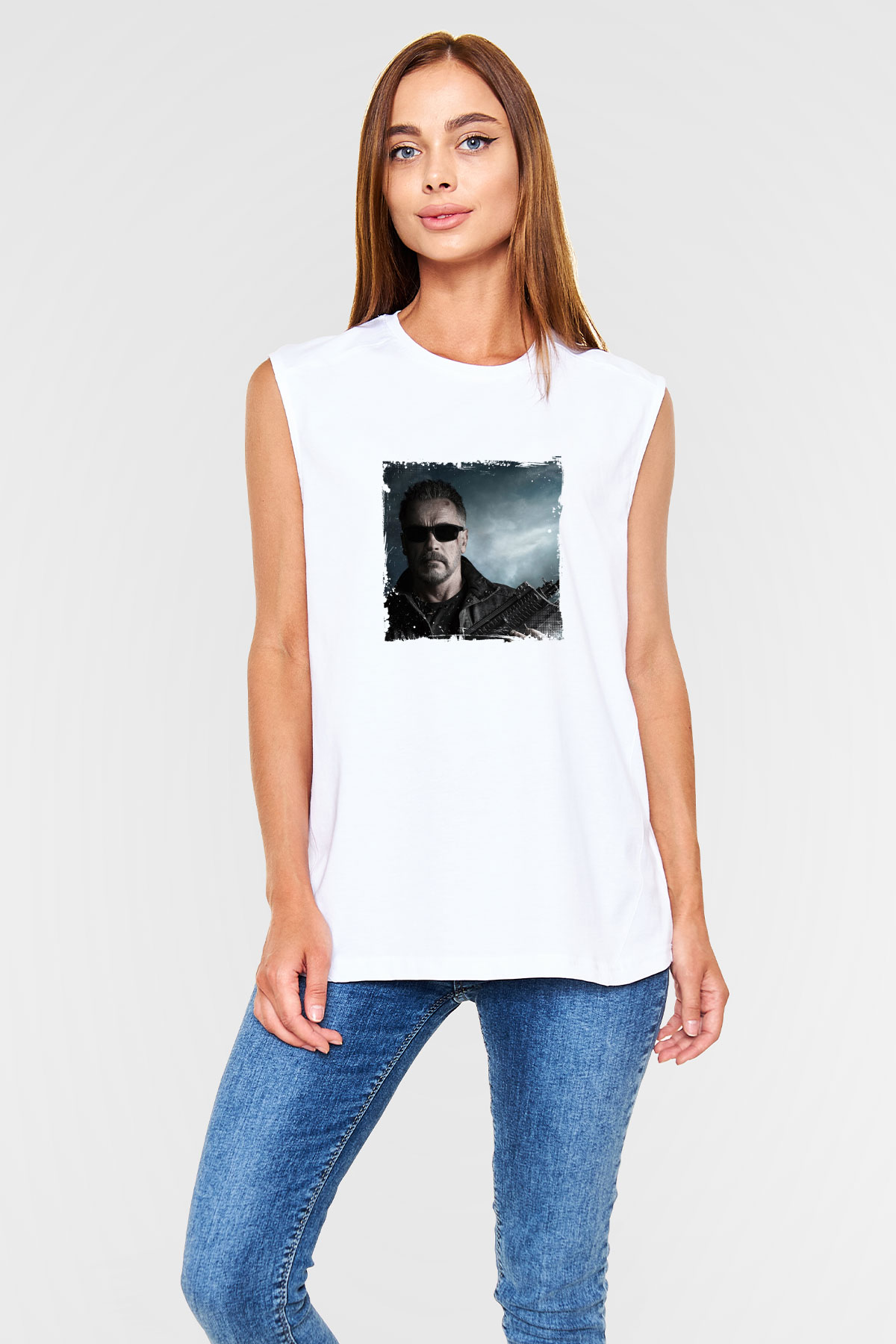 Arnold Schwarzenegger Unisex Baskılı Beyaz Kolsuz Tişört