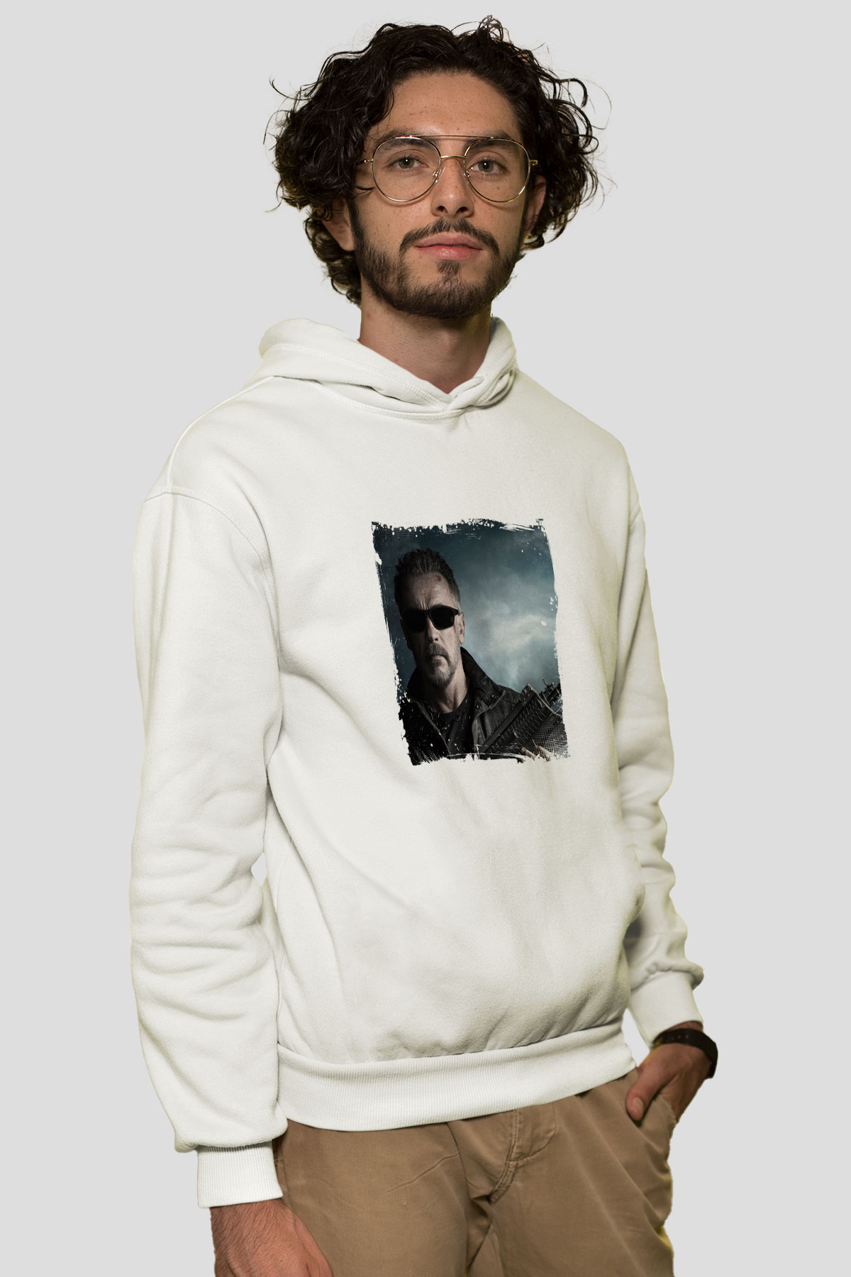 Arnold Schwarzenegger Unisex Baskılı Beyaz Kapüşonlu Sweatshirt