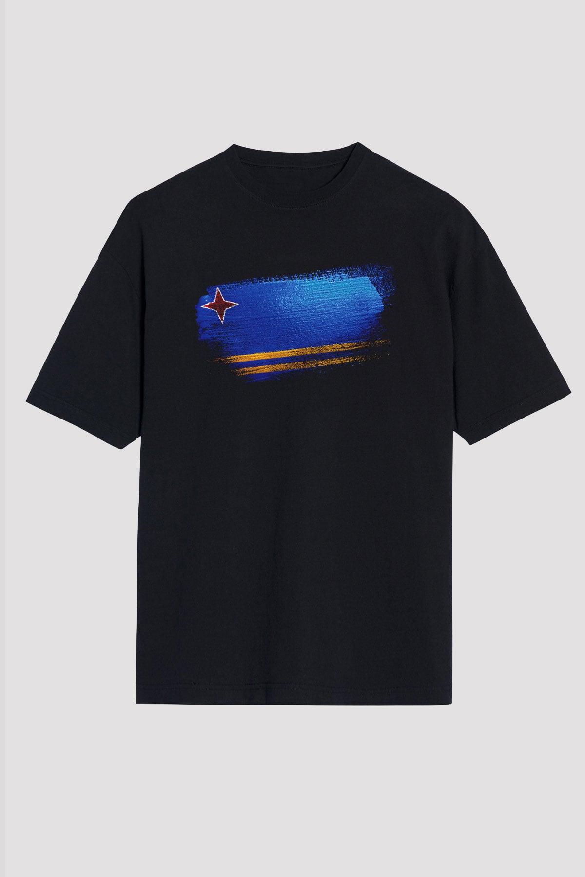 Aruba Bayrağı Baskılı Unisex Siyah Oversize Tişört