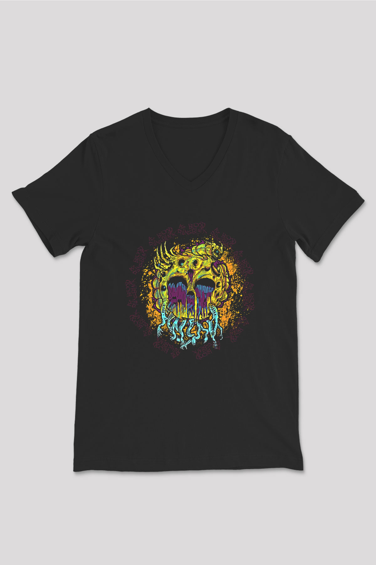 As Blood Runs Black Baskılı Unisex Siyah V Yaka Tişört - Tshirt