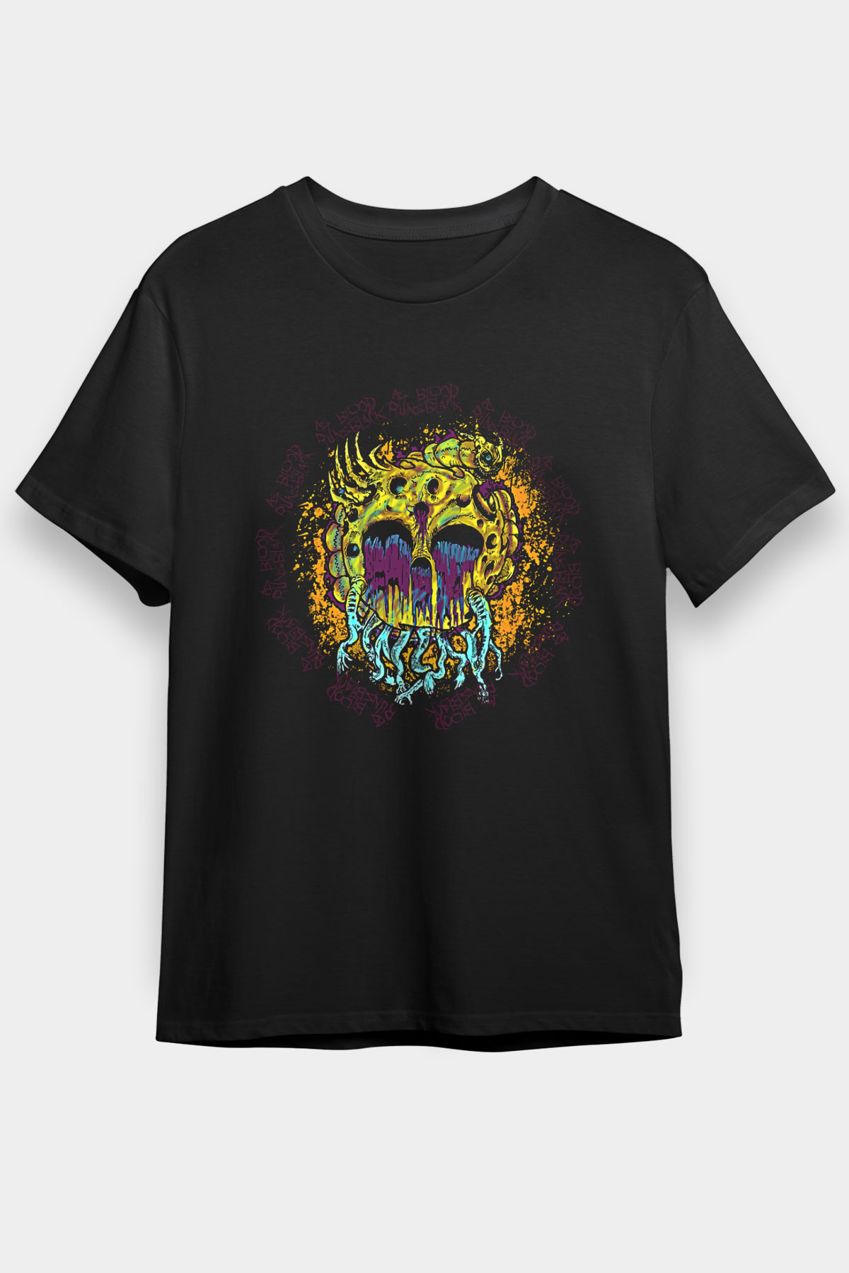 As Blood Runs Black Baskılı Unisex Siyah Tişört - Tshirt